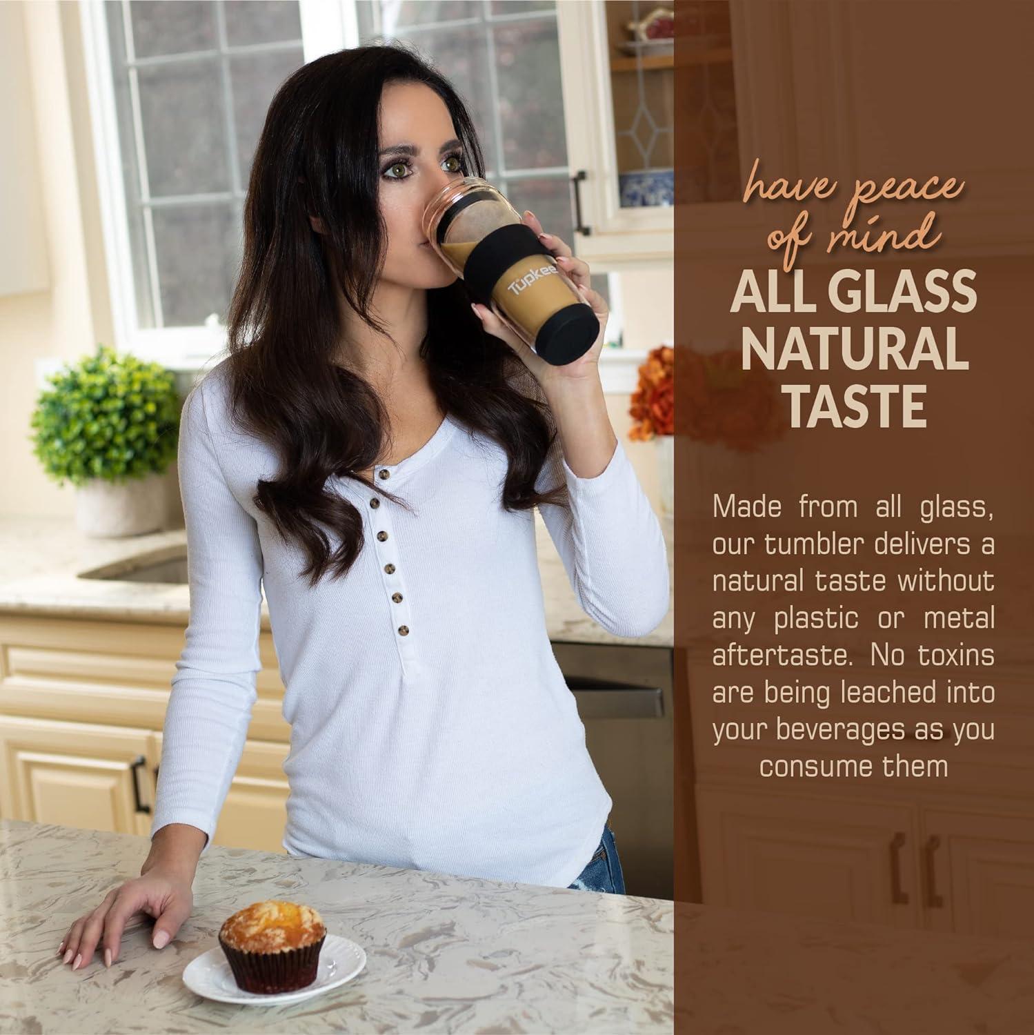 Glass Coffee Tumbler , 14-Ounce, All Glass Double Wall Hand Blown