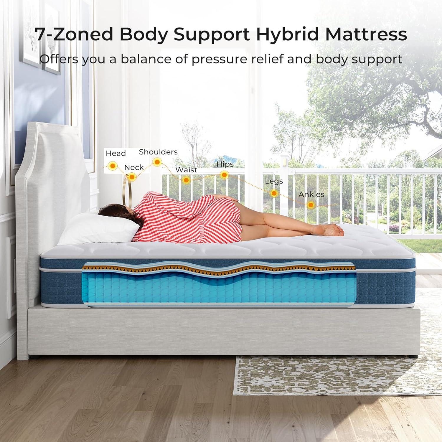 Twin Mattress 8 Inch in a Box, Fiberglass Free Hybrid Bed with Memory Foam and Pocket Spring, Breathable & Pressure Relief, Medium Firm Mattress Twin Size 75"x39"x8"