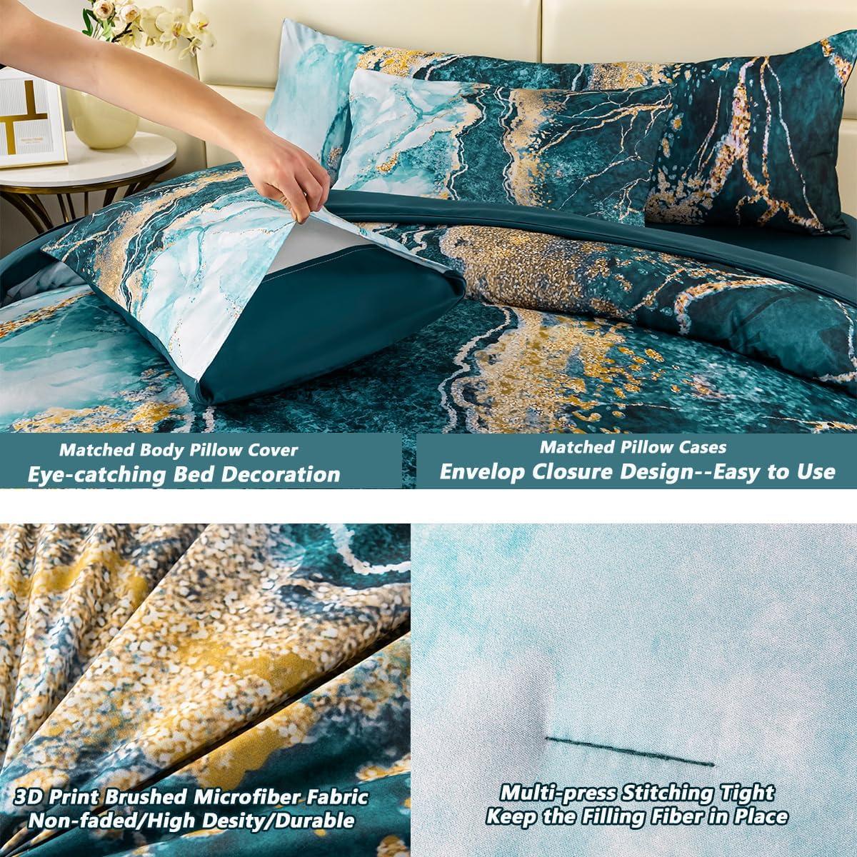 DANTUL 6 Pcs Orange Marble Printed Comforter With Sheet Sets Aesthetic Artwork Design Watercolor Bed In A Bag For All Season(Orange, King)