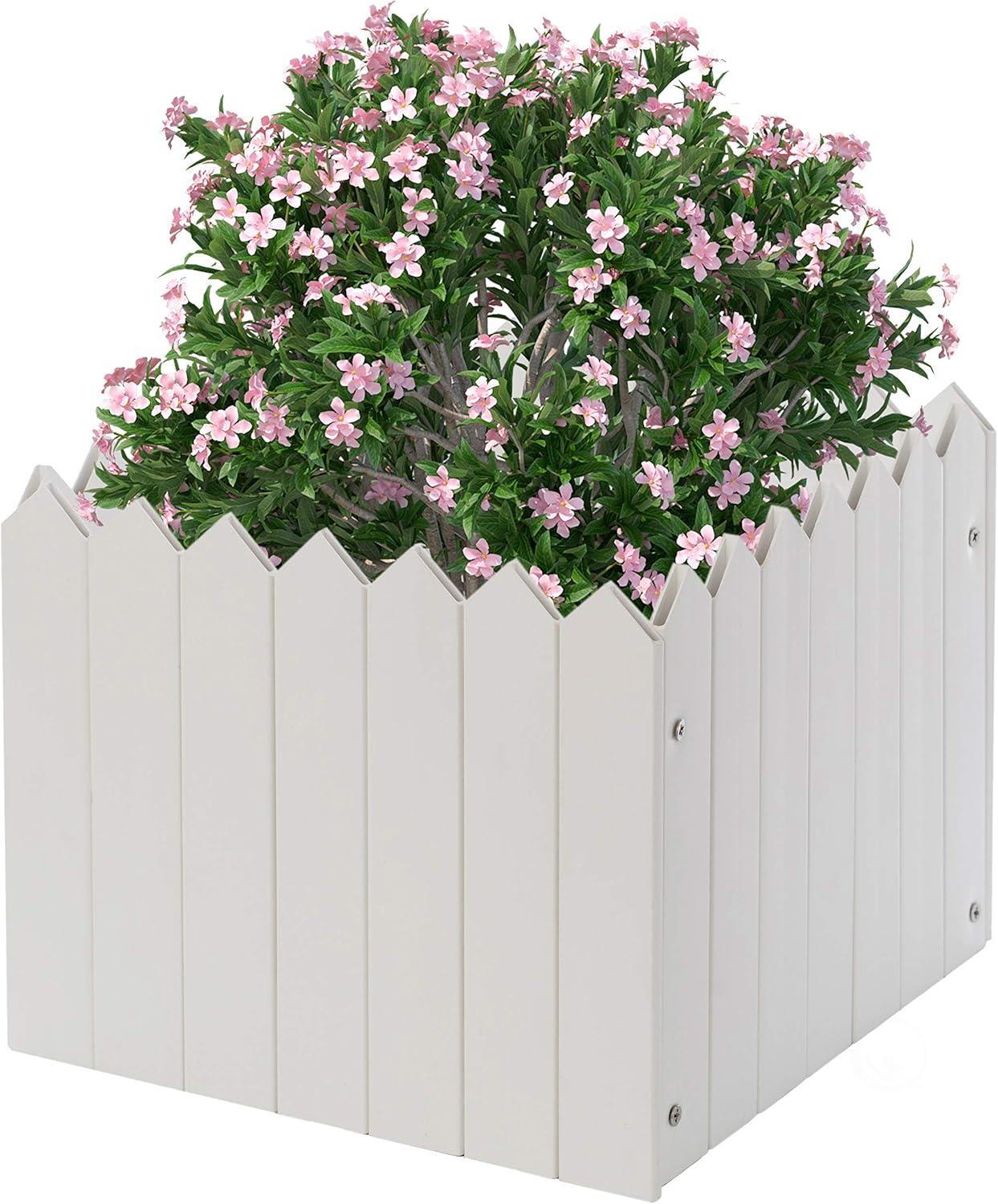 Traditional Square White Vinyl Outdoor Planter Box, 10.5"