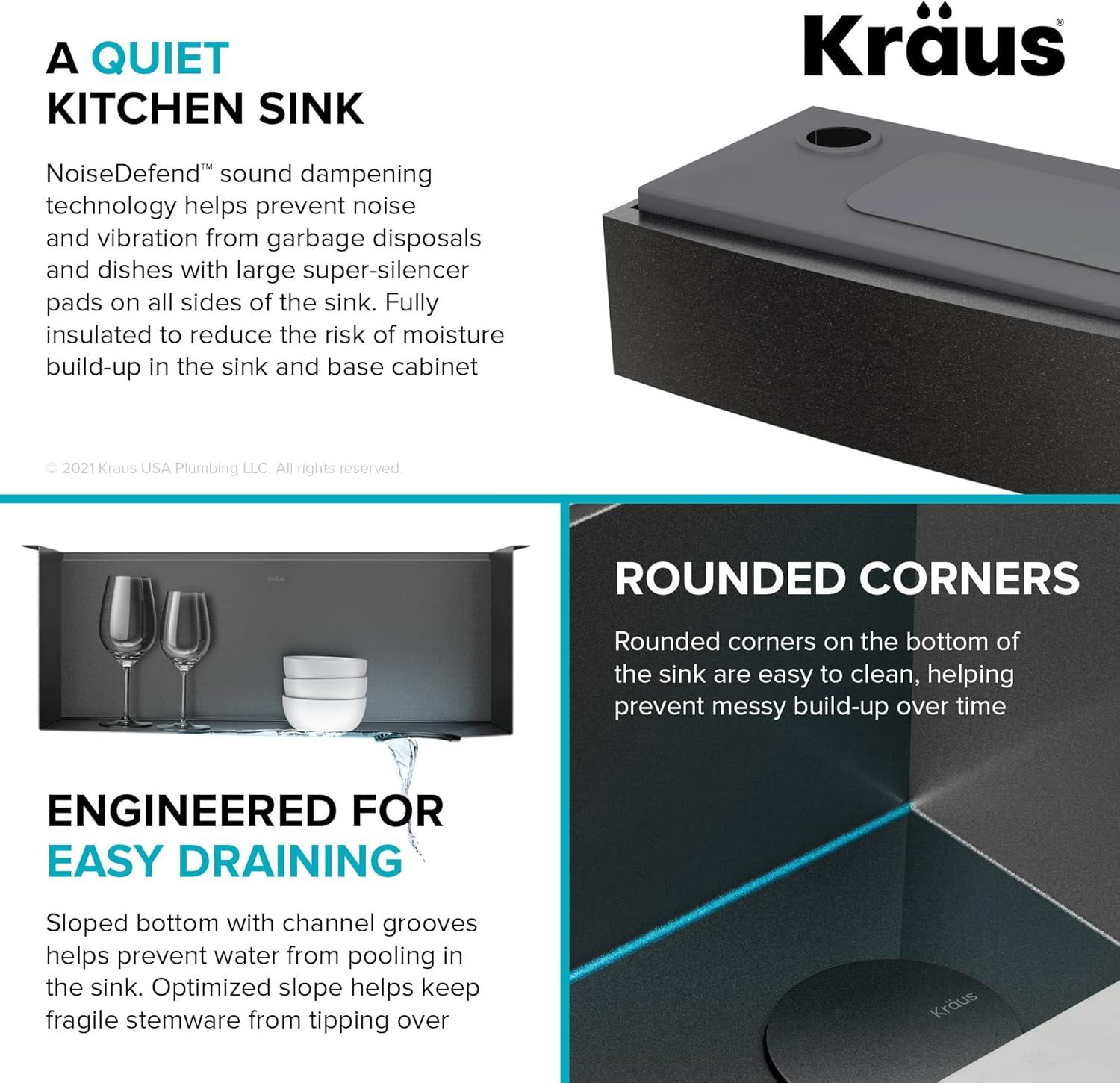 KRAUS Kore™ 27" L Farmhouse Apron Front Workstation 16 Gauge Black Stainless Steel Single Bowl Kitchen Sink