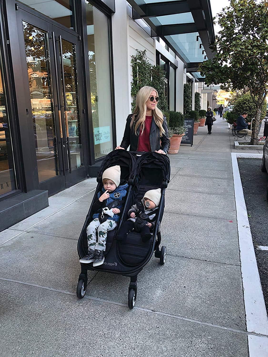 Jet Black Double Stroller with UV Protection Canopies