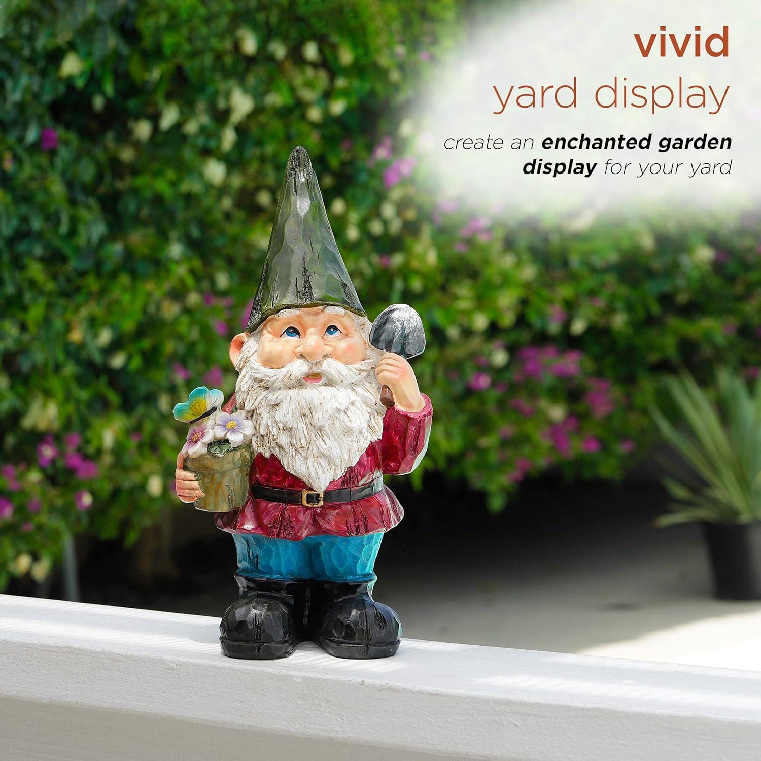 12" Polyresin Gnome With Flower Pot Statue - Alpine Corporation: Outdoor Decorative Sculpture for Patio & Garden