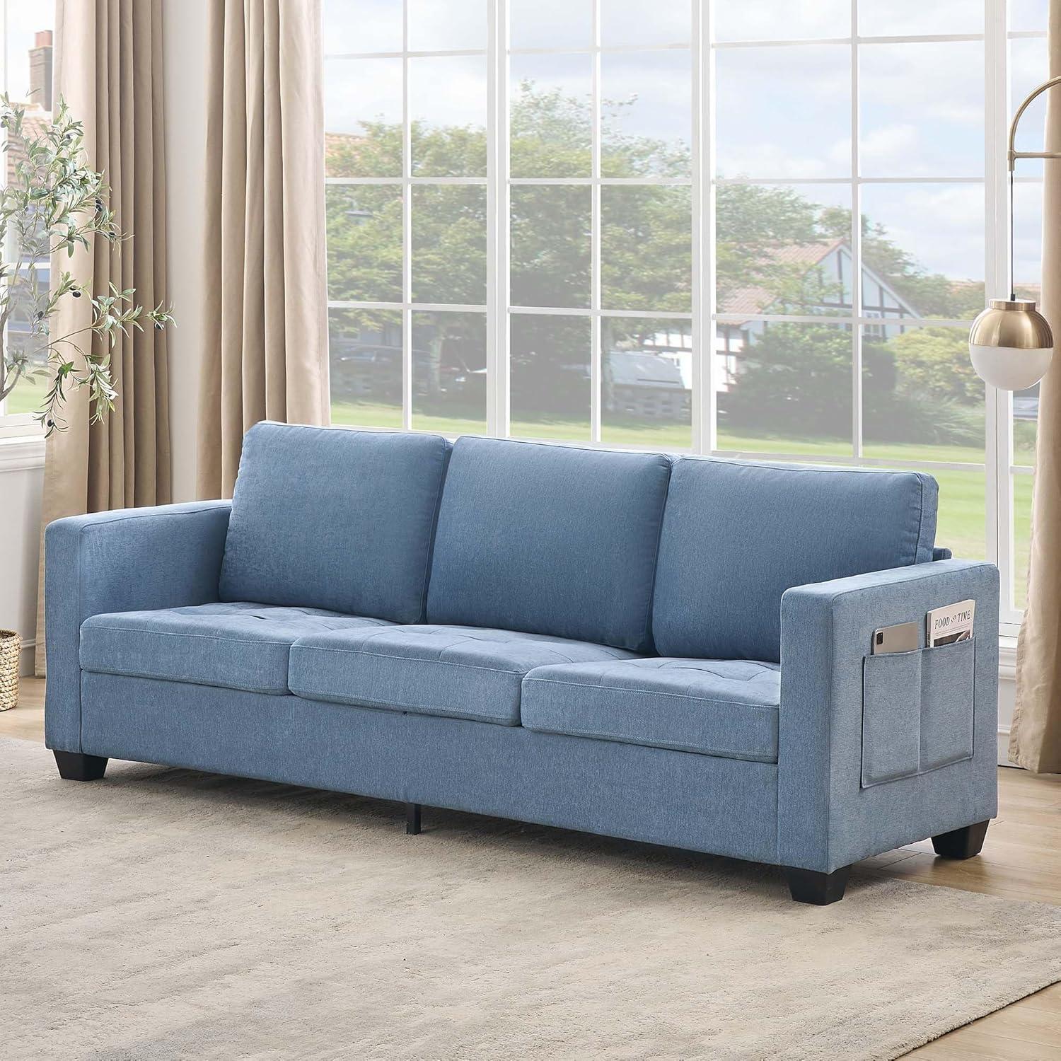 3 Seat Sofa Couch, 89" Modern Sofa with Armrests, Comfy Couch Sofa with Extra Deep Seat Couches for Living Room Bedroom Apartment,Blue