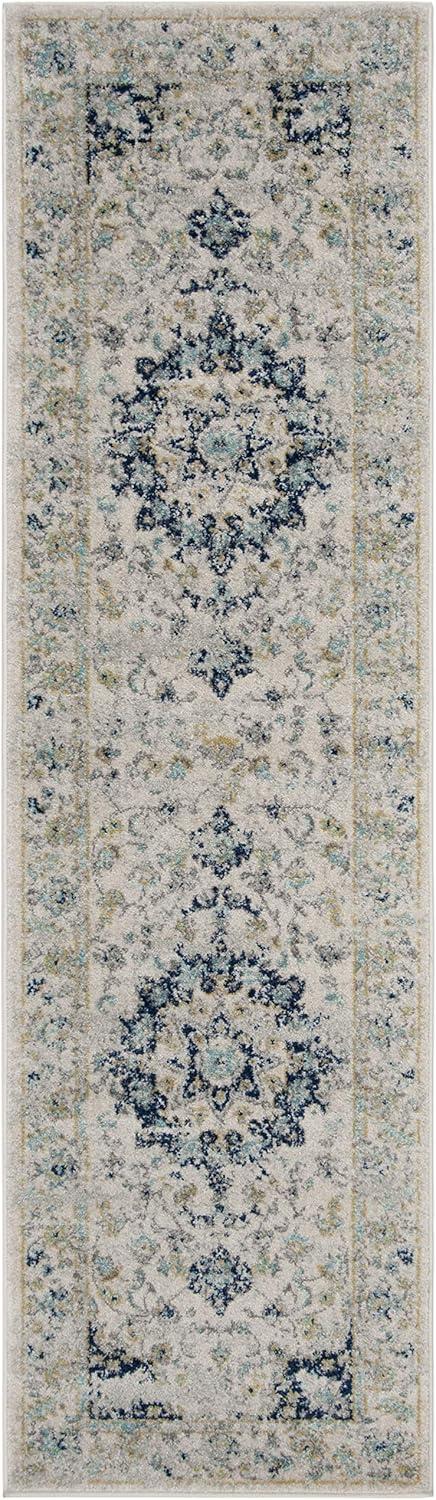 SAFAVIEH Madison Mattie Overdyed Floral Area Rug, Ivory/Blue, 5'3" x 7'6"