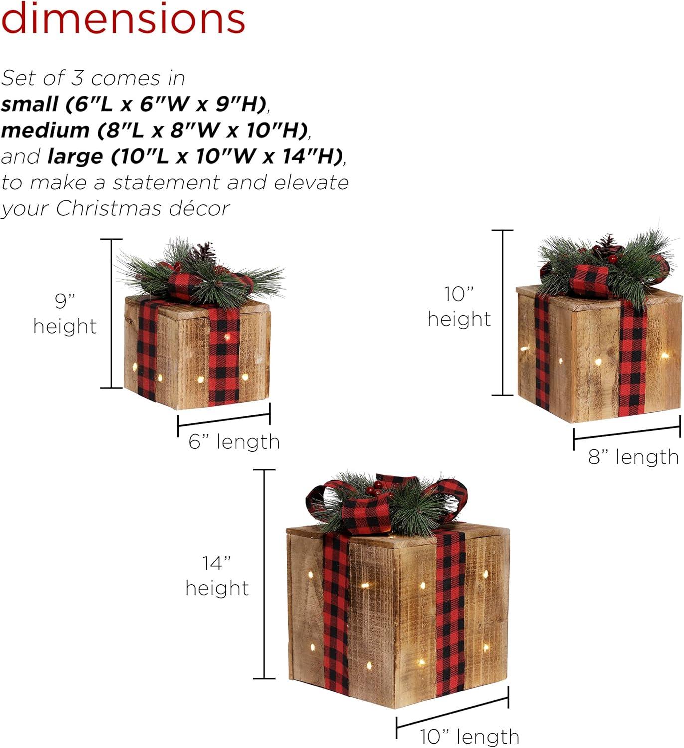 Rustic Wooden Christmas Gift Box Set with LED Lights