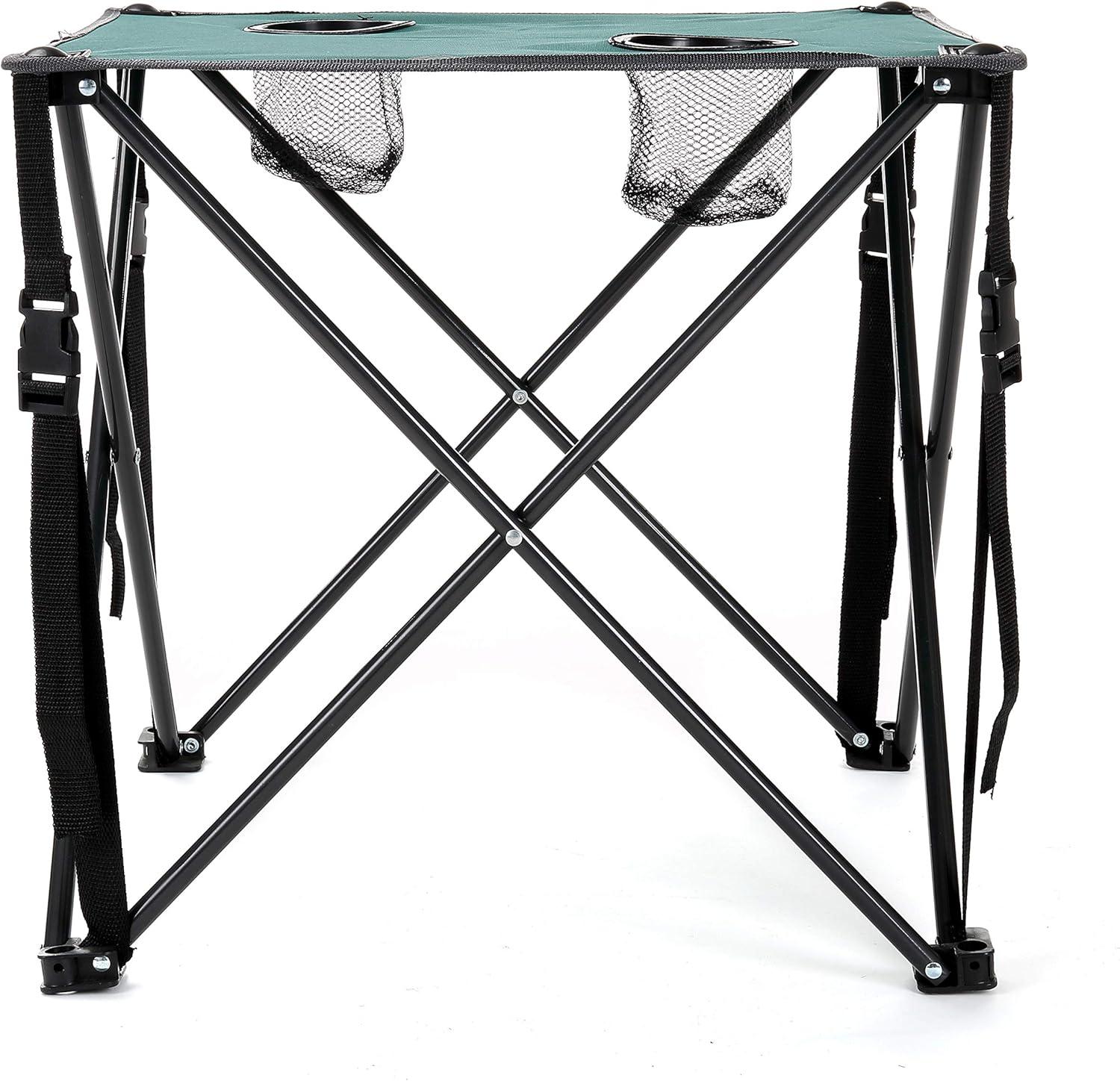 ARROWHEAD OUTDOOR 26” (66cm) Heavy-Duty Portable Camping Folding Table, 2 Cup Holders, Compact, Square, Carrying Case Included, Steel Frame, High-Grade 600D Canvas, USA-Based Support (Green)