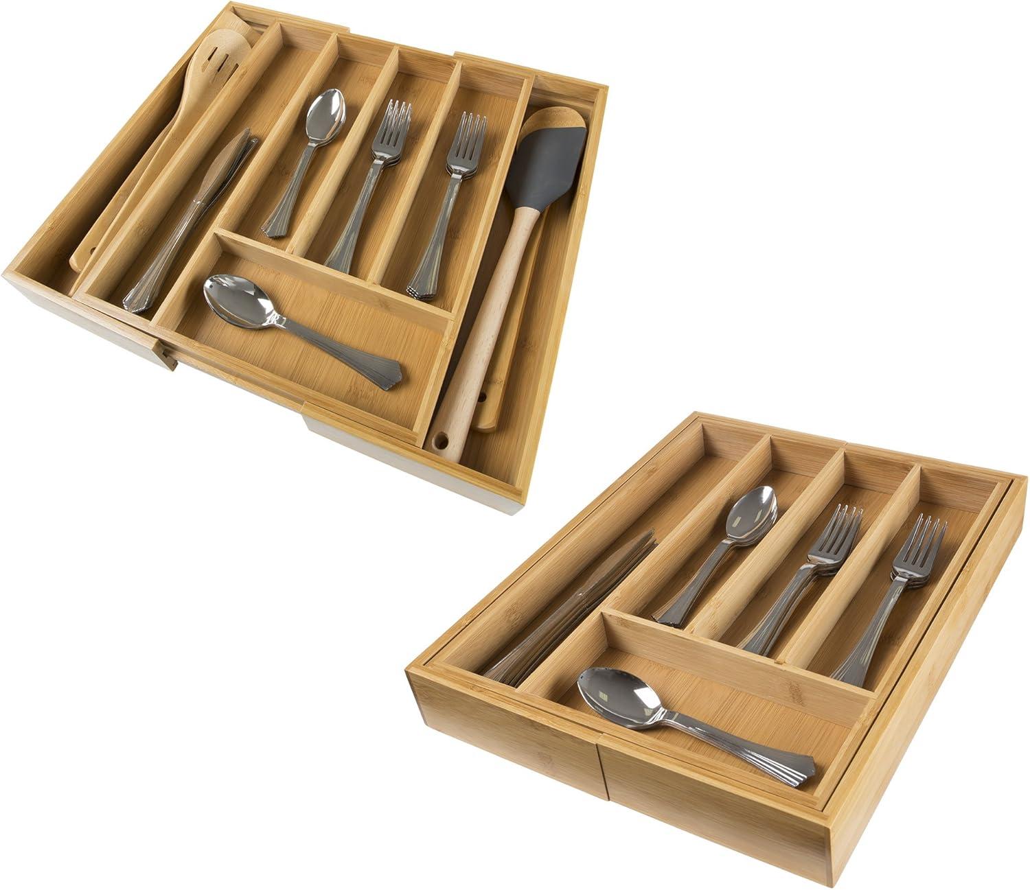 Expandable Bamboo Utensil Drawer Organizer with Adjustable Dividers