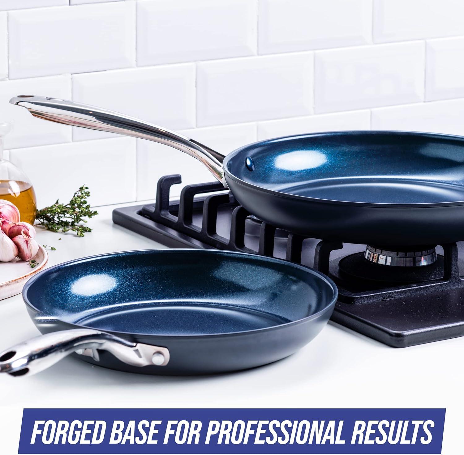 Blue Hard Anodized Aluminum Ceramic Nonstick Frying Pan Set