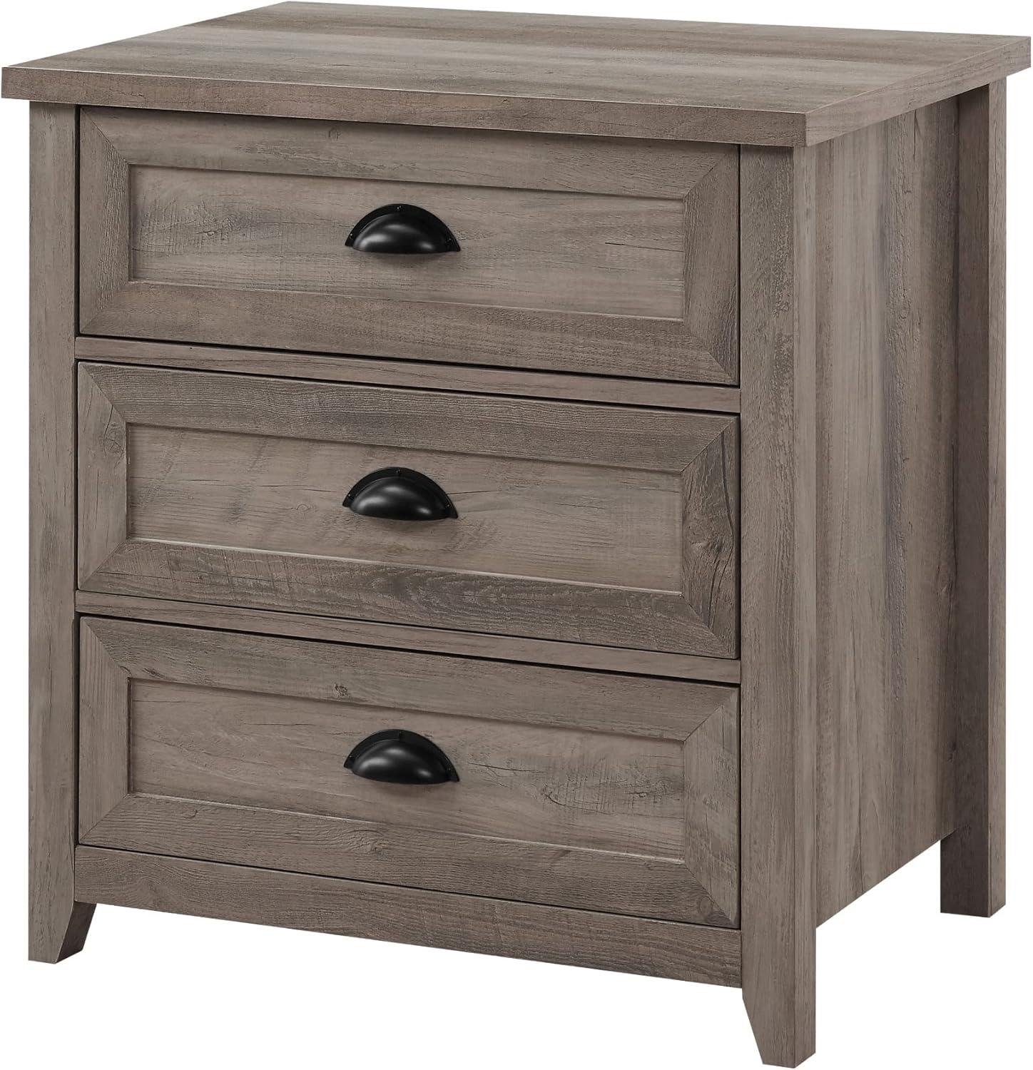 Odette 25" 3 Drawer Cup Handle Framed Bedroom Nightstand in Gray Wash