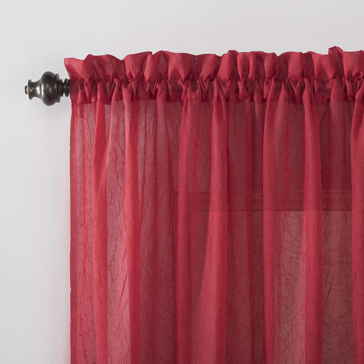 No. 918 Jillian Crushed Voile Sheer Rod Pocket Curtain Panel, 51" x 108", Red