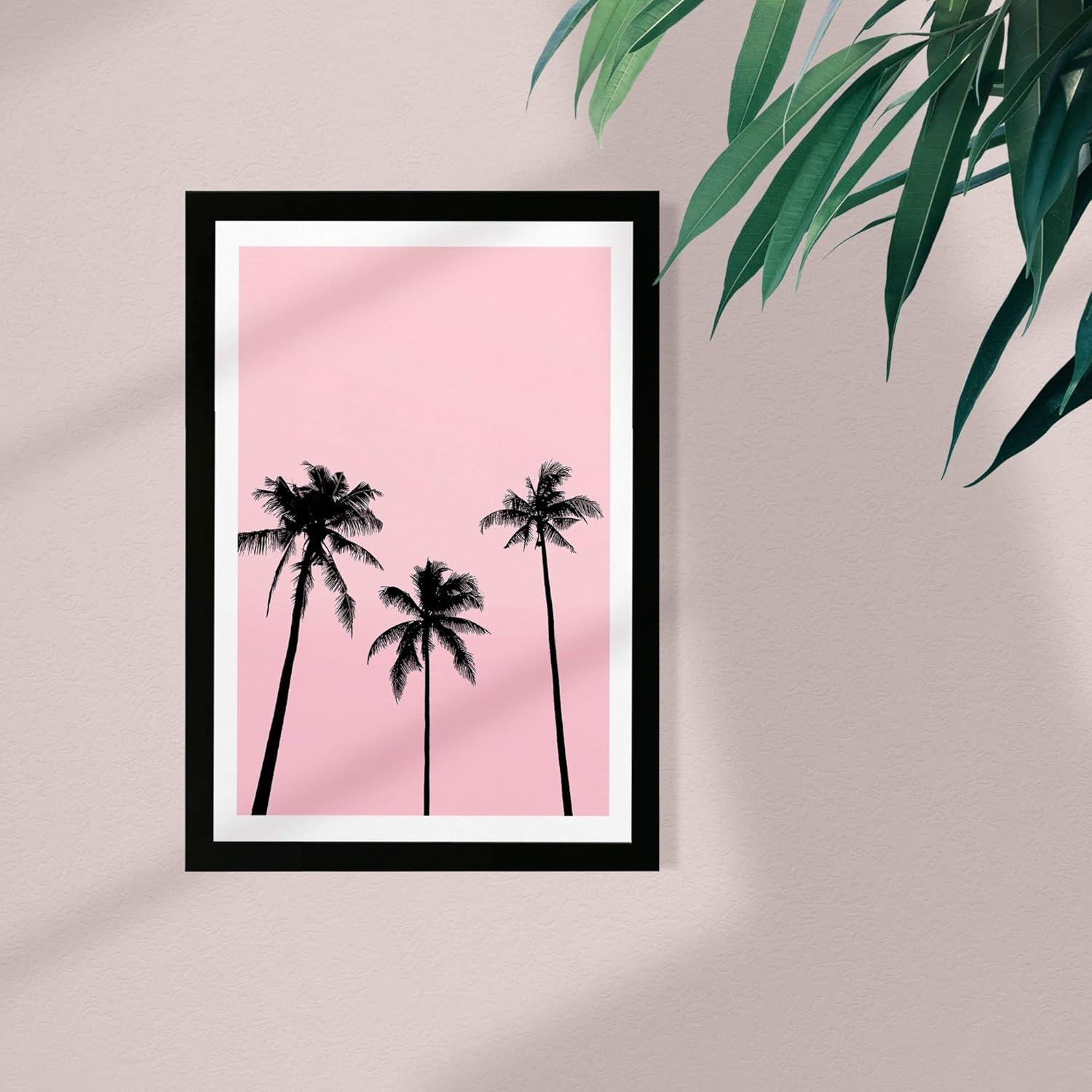 Wynwood Studio Floral and Botanical Framed Wall Art Prints 'Palms in California' Trees Home Décor - Pink, Black, 13" x 19"