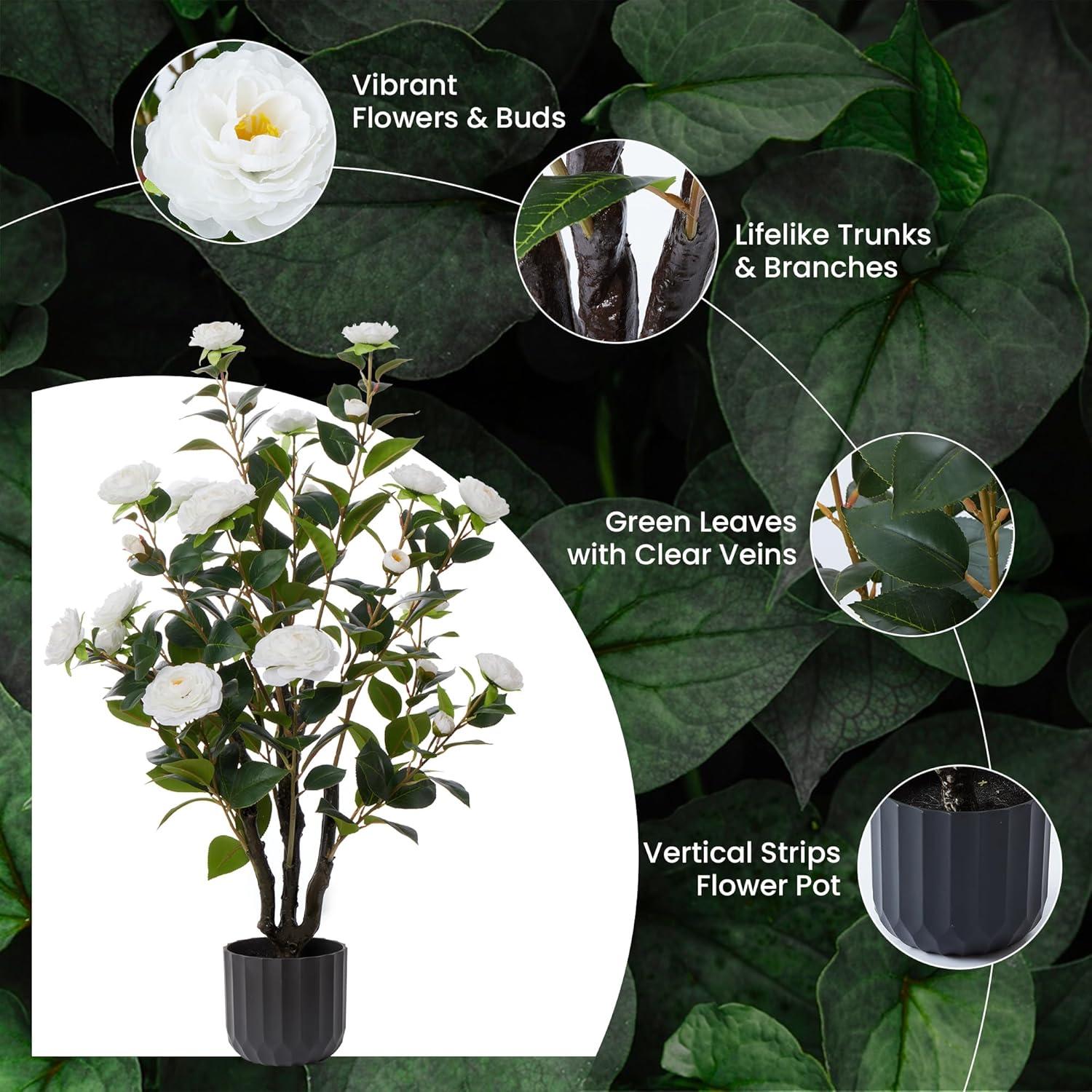 Primrue Primrue 38'' Artificial Camellia Tree Faux Floral Plant Fake Tree For Decoration White