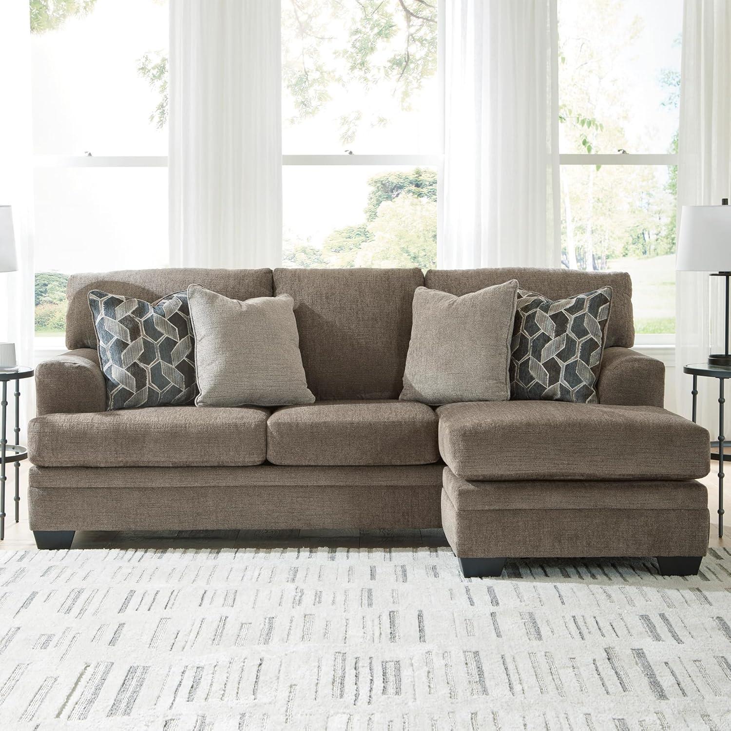 Nutmeg Fabric Sofa Chaise with Flared Arms and Ottoman