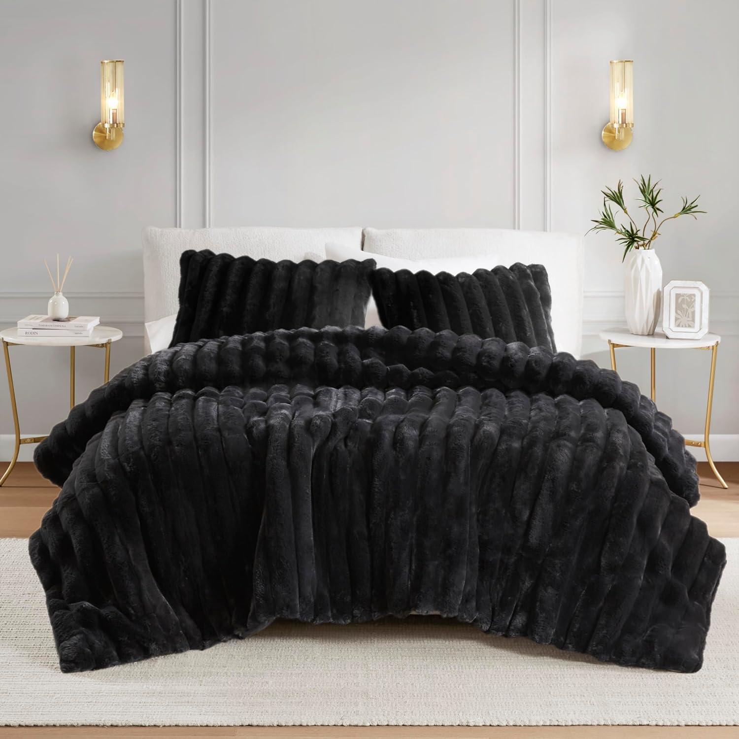 Madison Park Jasmine 3 Piece Ultrasoft Faux Fur Ribbed Comforter Set