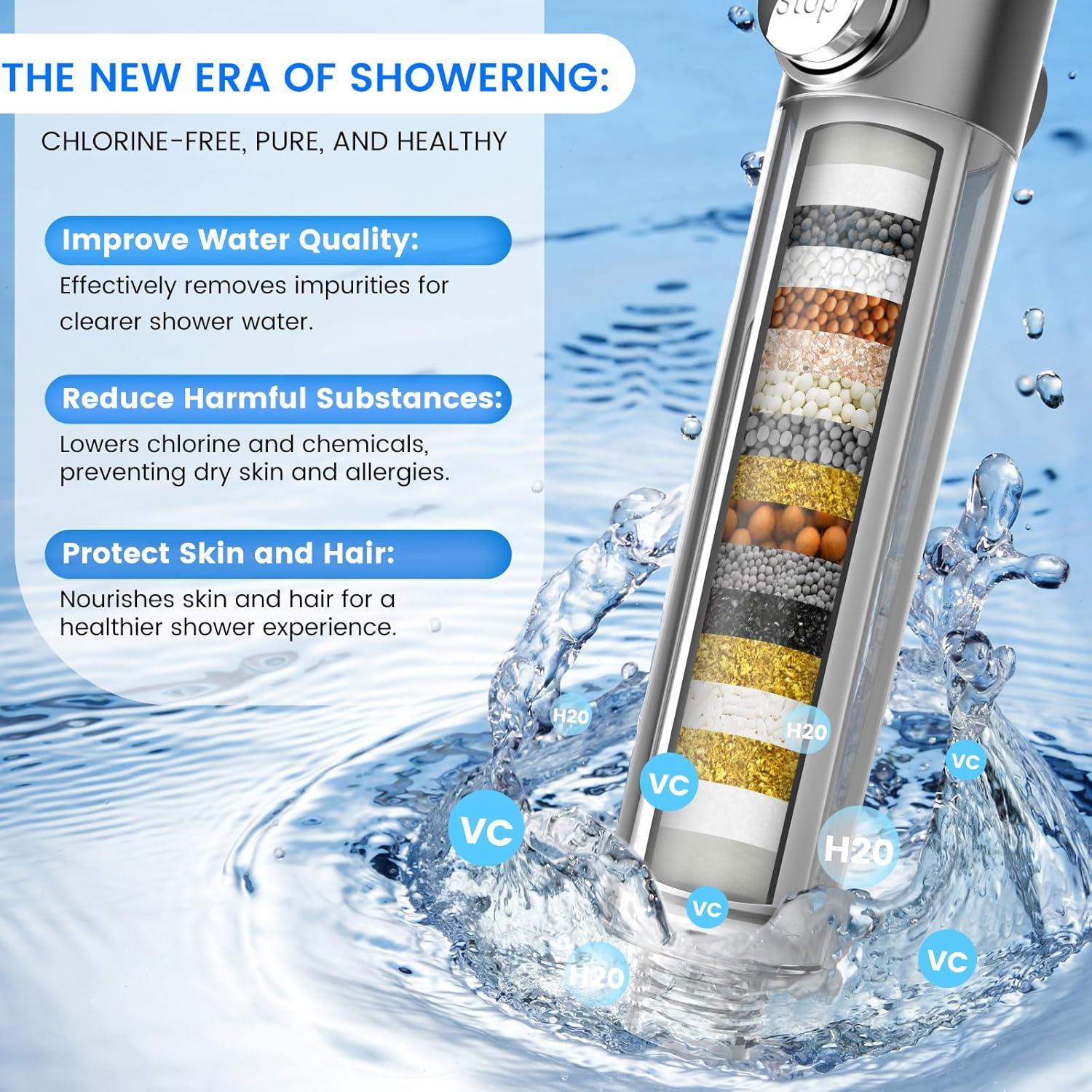 High Pressure Chrome Handheld Shower Head with Filter and Multiple Spray Modes