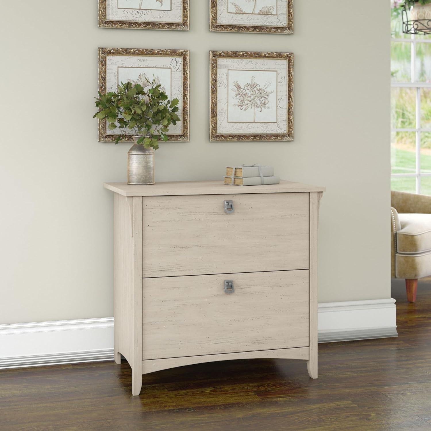 Salinas 2 Drawers File Cabinet In Antique White - Bush Furniture: Mid-Century Modern, Wood Composite, Laminate Surface