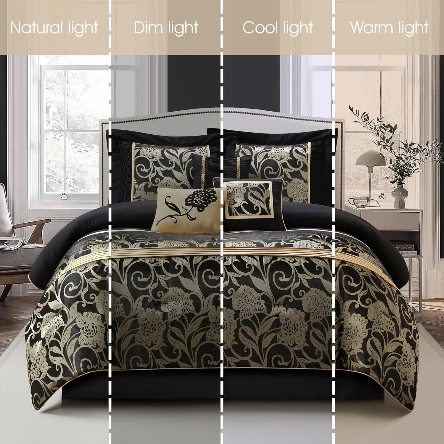 Nanshing America, Inc Fennville Black/Gold/Beige Microfiber 7 Piece Comforter Set