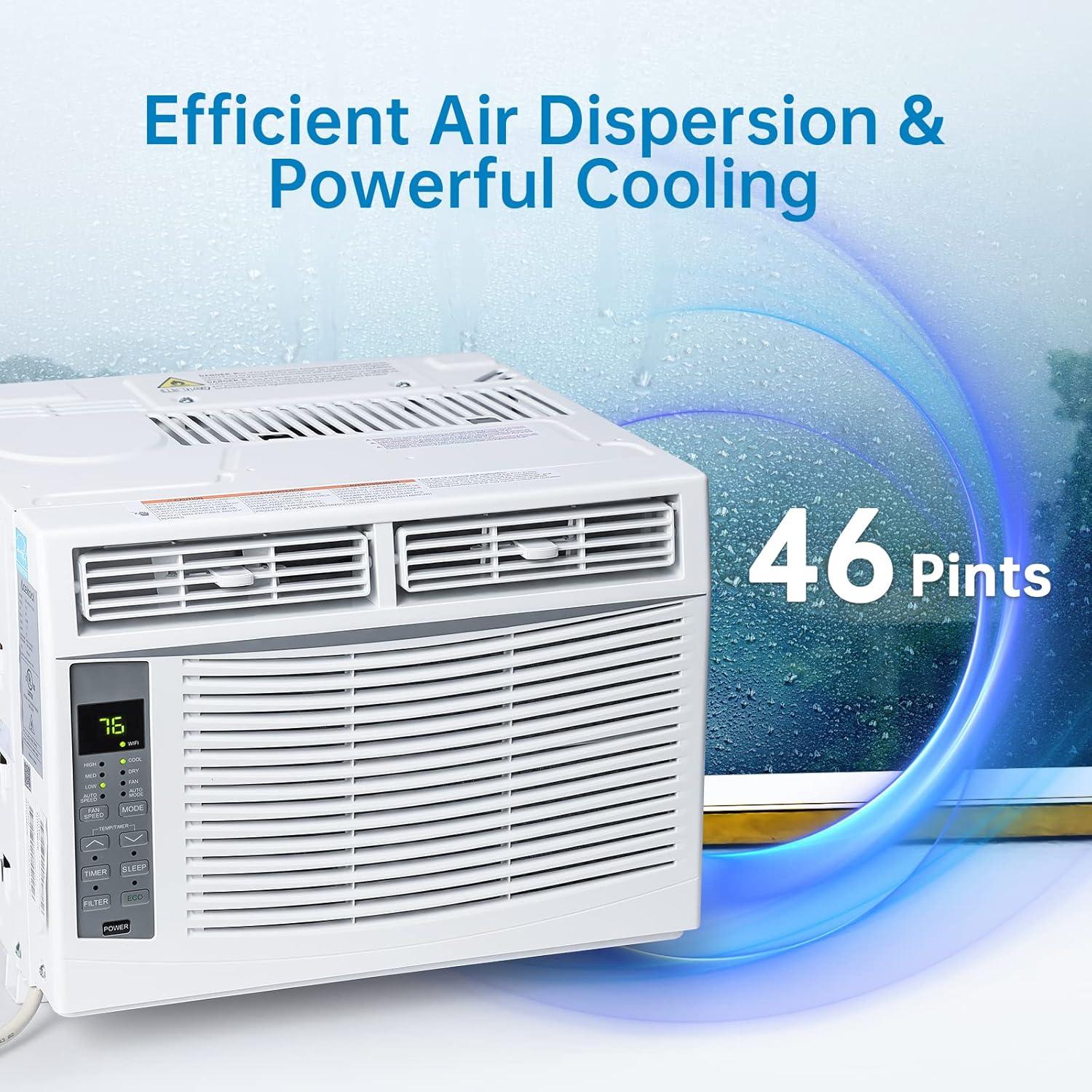 Homhougo 6,000 BTU Window Air Conditioner, 3-in-1 AC Unit (Cooling, Dehumidifying, Fan), Timer, Sleep/ECO Mode, Easy Installation Kit, Cools Rooms Up to 350 Sq.Ft, 115V/60Hz