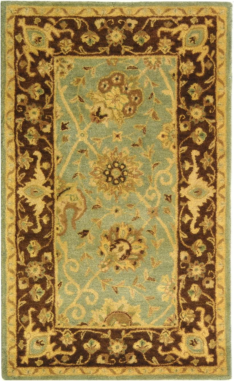 Hand-Tufted Elegance Green and Brown Wool Area Rug - 3' x 5'