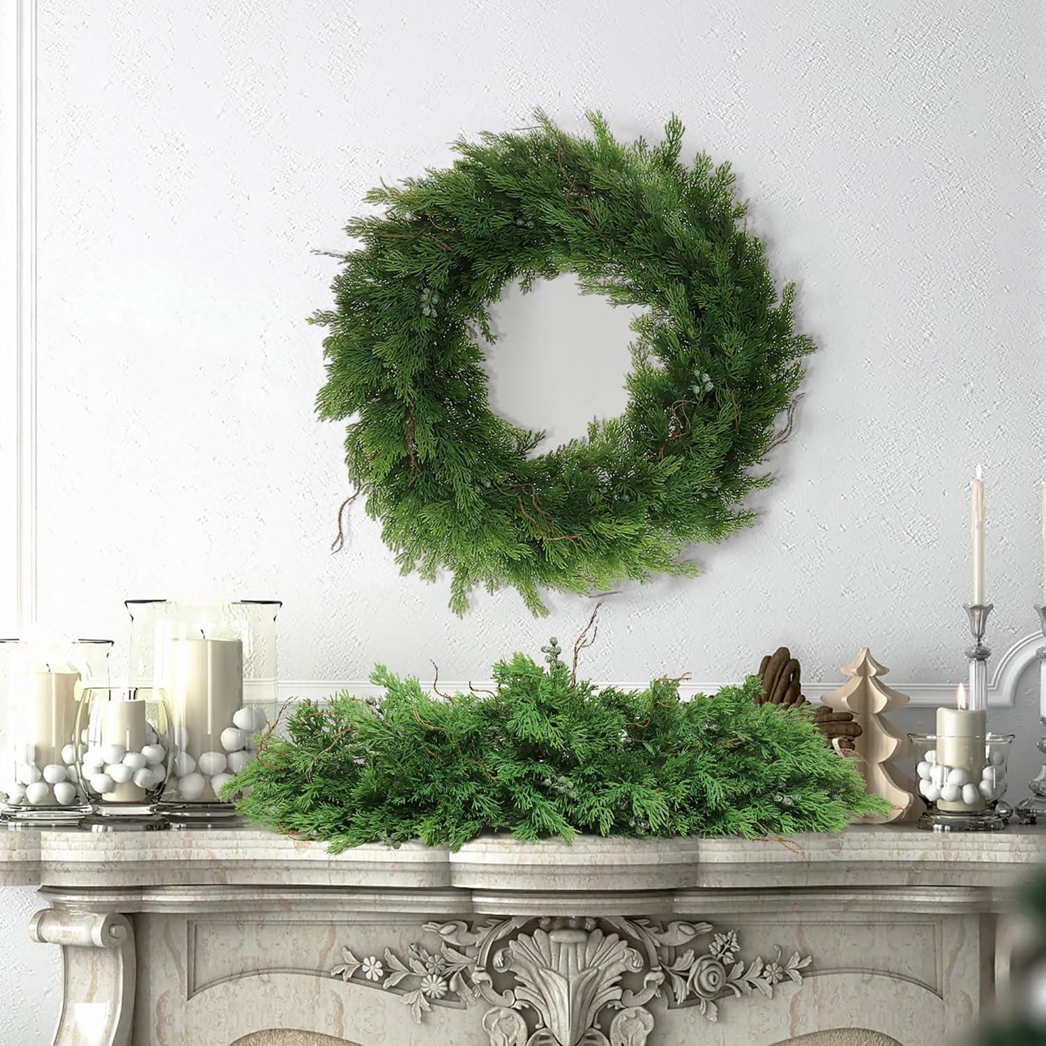 22-Inch Green Juniper and Brown Twig Christmas Wreath