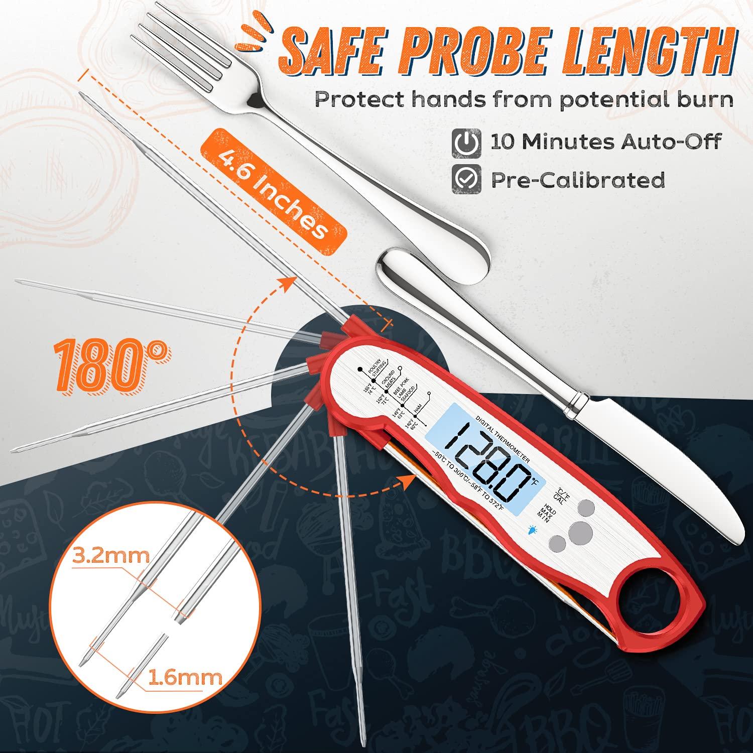 Digital Meat Thermometer, Waterproof Instant Read Food Thermometer for Cooking and Grilling, Kitchen Gadgets, Accessories with Backlight & Calibration for Candy, BBQ Grill, Liquids, Beef, Turkey…