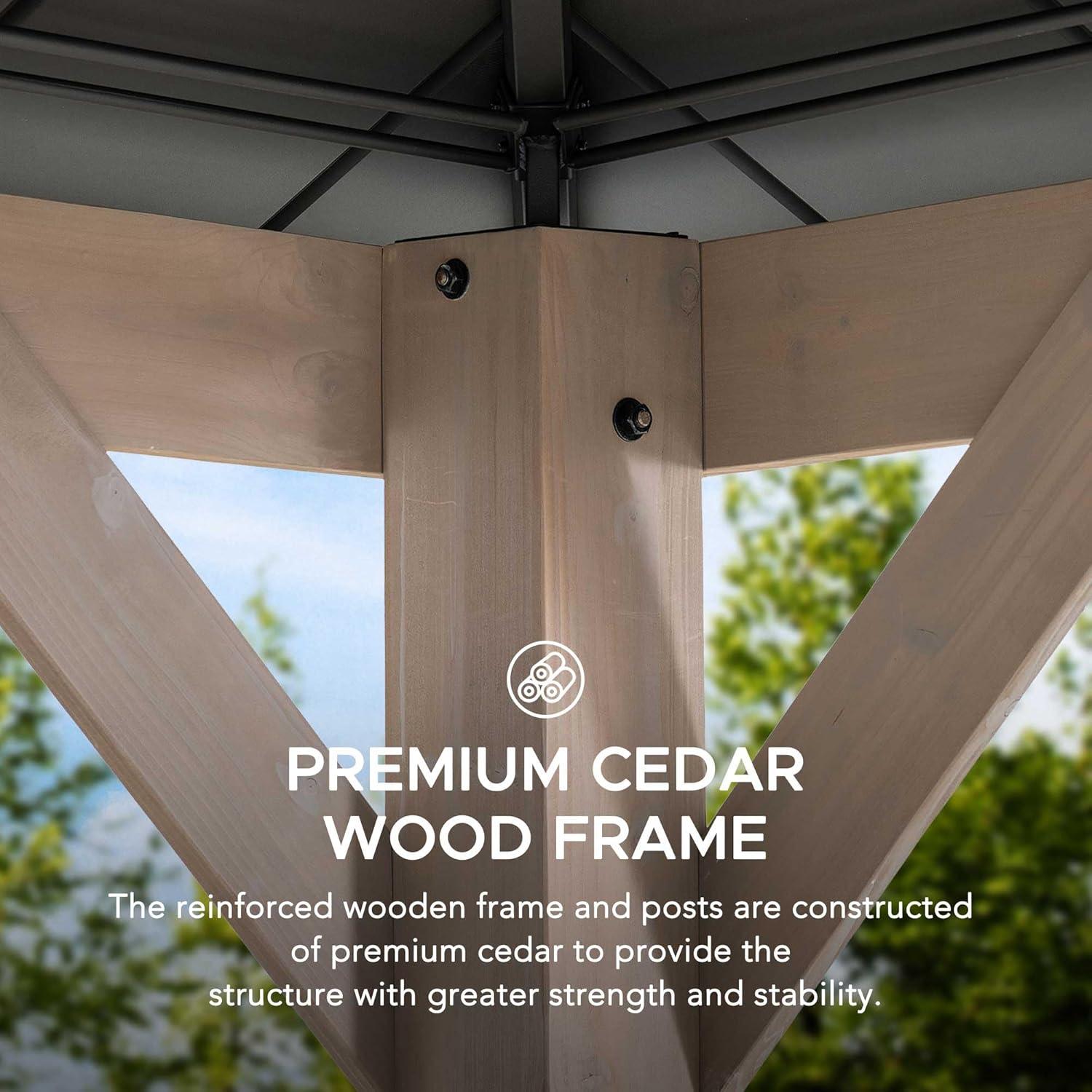 Sunjoy Sunjoy Hardtop Gazebo 13 x 15 ft. Standard Cedar Framed Wood Gazebo, Outdoor Patio Gazebo