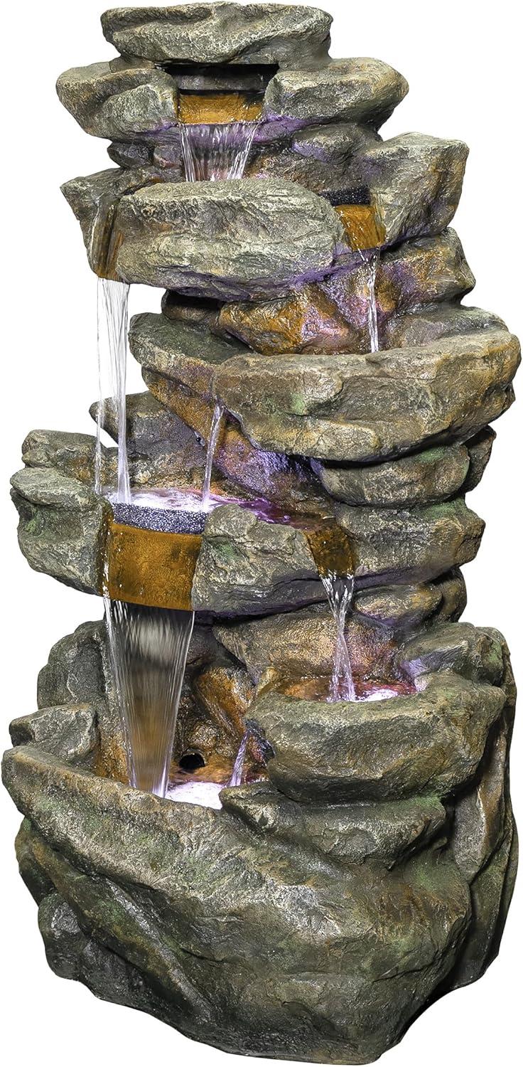 Alpine Corporation 6-Tier Amazonian Water Fountain with LED Lights