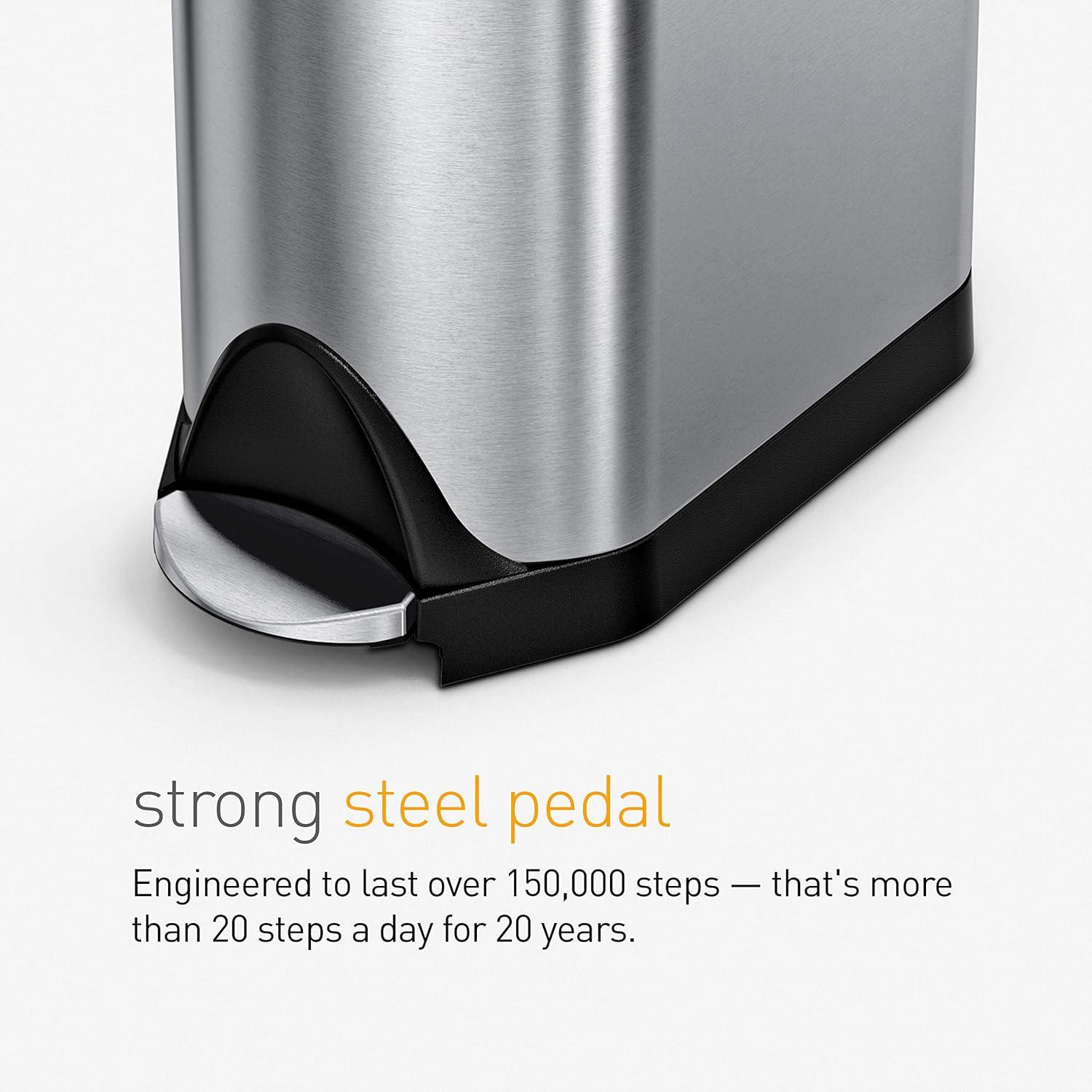 Simplehuman 10 Liter Butterfly Lid Bathroom Trash Can, Brushed Stainless Steel