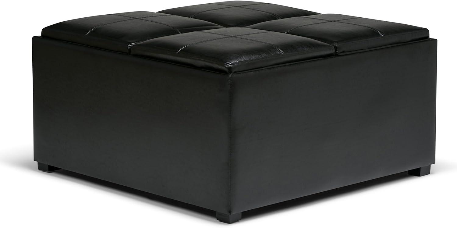 Simpli Home Avalon Coffee Table Storage Ottoman with 4 Serving Trays