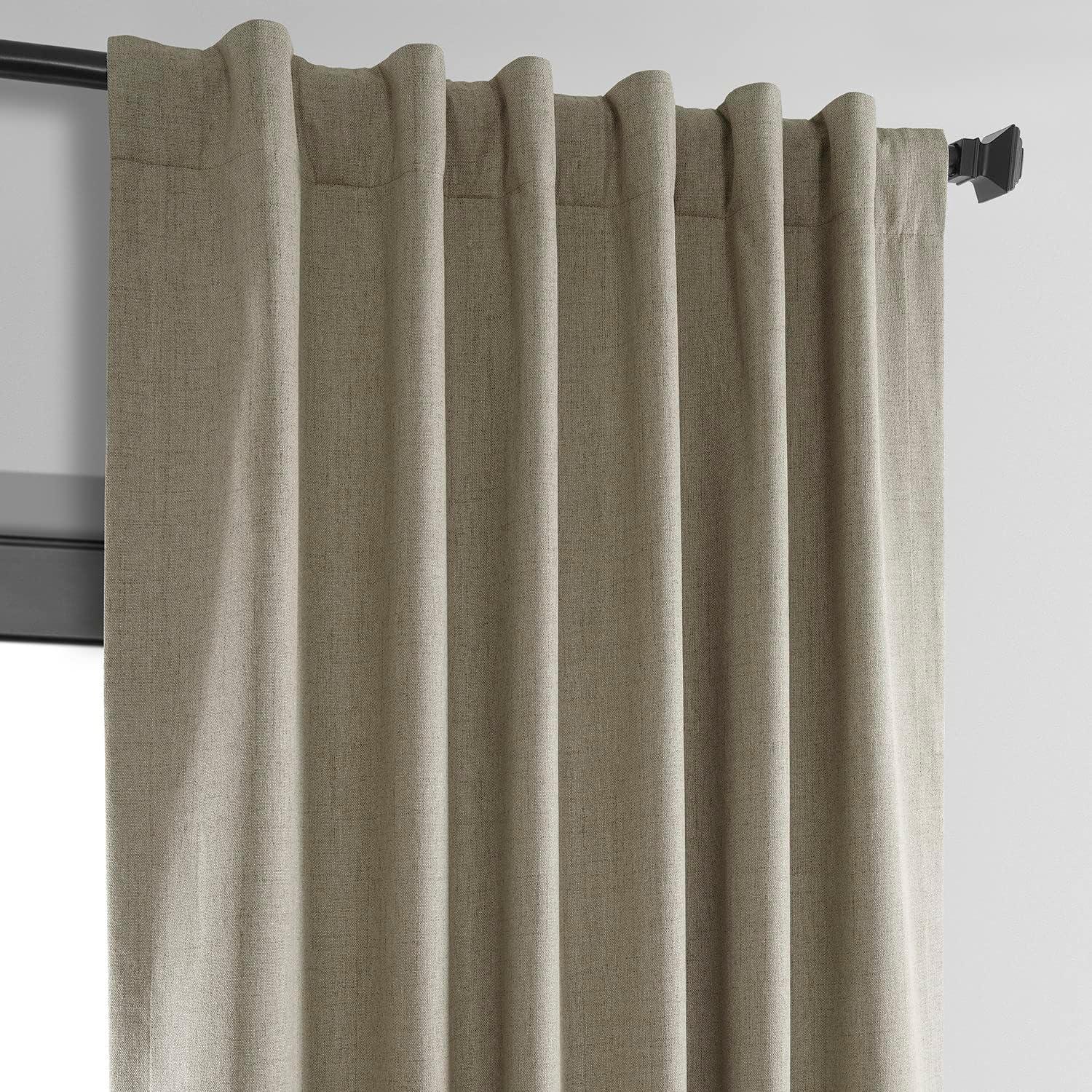 Warm Taupe Linen Blackout Pleated Curtain Panel, 50" x 96"