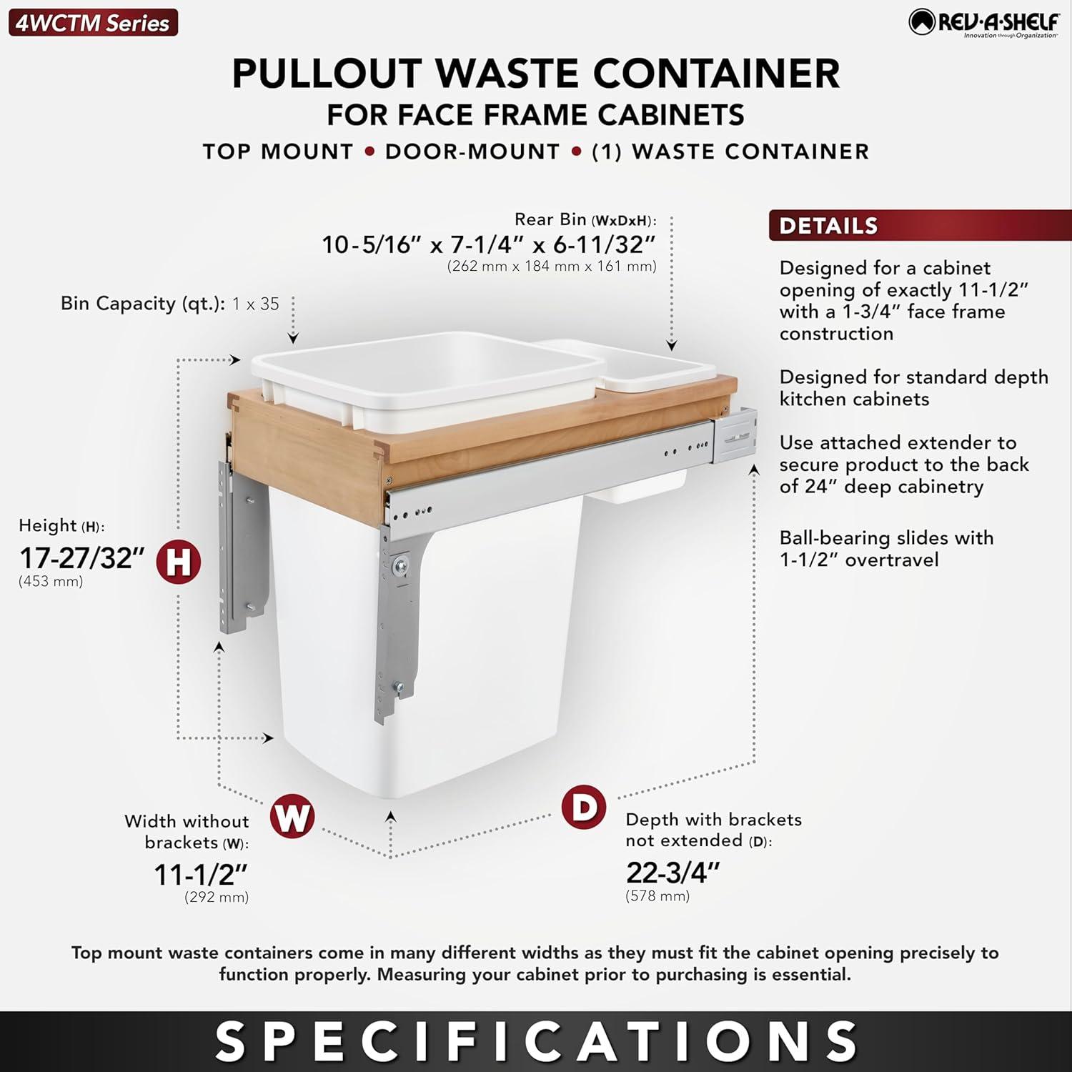 Rev-A-Shelf Rev-A-Shelf Single Pullout Top Mount Trash Can