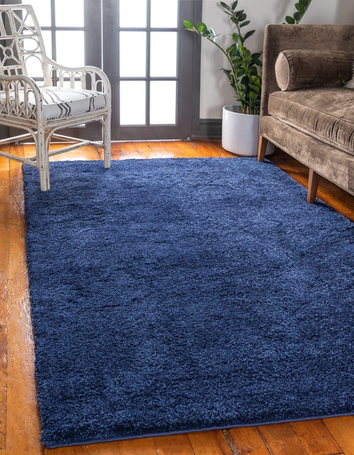 Navy Blue 8' x 10' Rectangular Solid Shag Rug