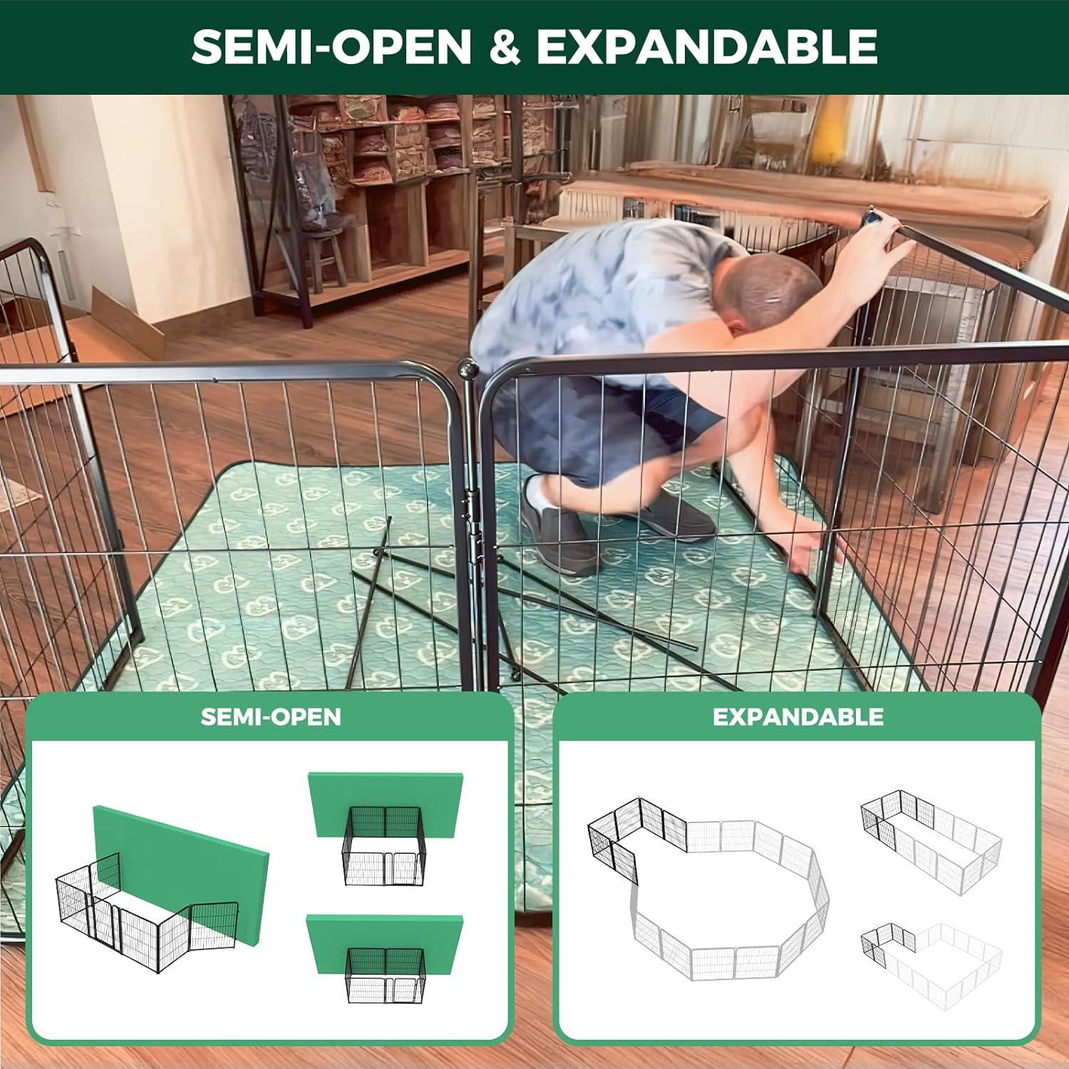 FXW Homeplus Dog Playpen Indoor, 8 Panels 24" Height Dog Fence Exercise Pen for small Dogs, inside Pet Puppy Playpen with Silicone Foot Pads and Muffler Tubes