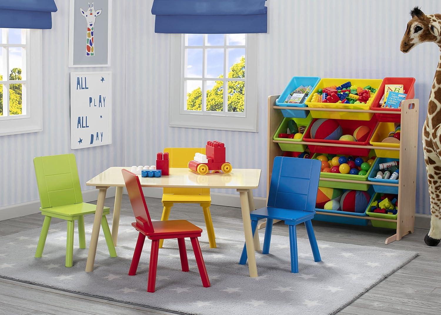 Natural Wood Kids Storage Organizer with Primary Color Bins