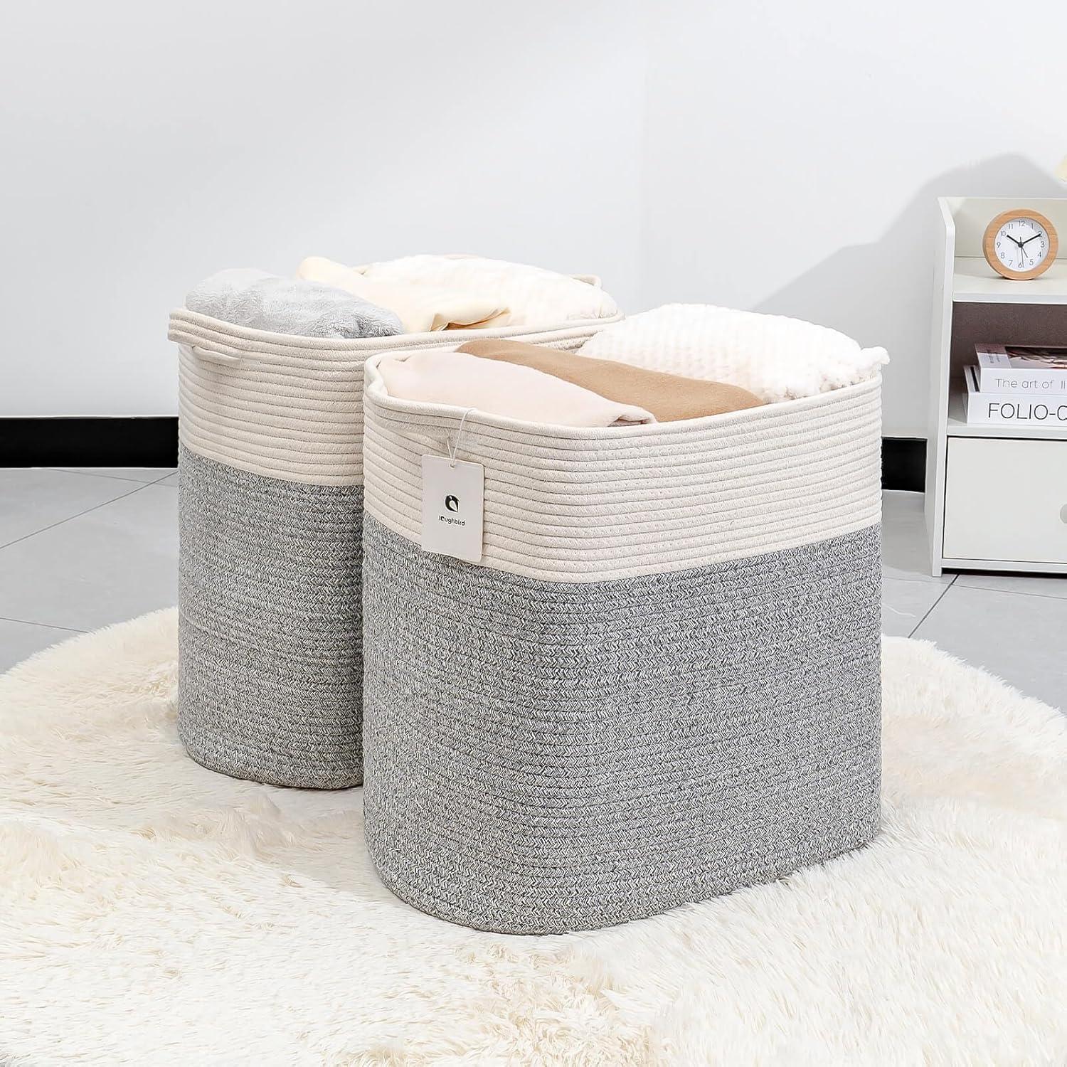 Hamper Toy Storage Collapsible Laundry Bin, Medium Fabric Organizer, 2pack - Silver Gray