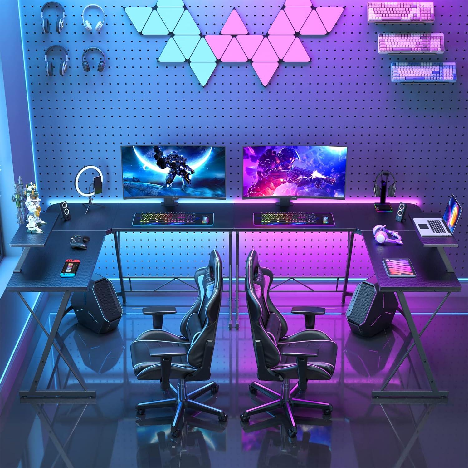 Mr Ironstone L Shaped Gaming Desk Corner Computer Desk, Home Office Desks Writing Workstation with Large Monitor Stand (51 Inch)