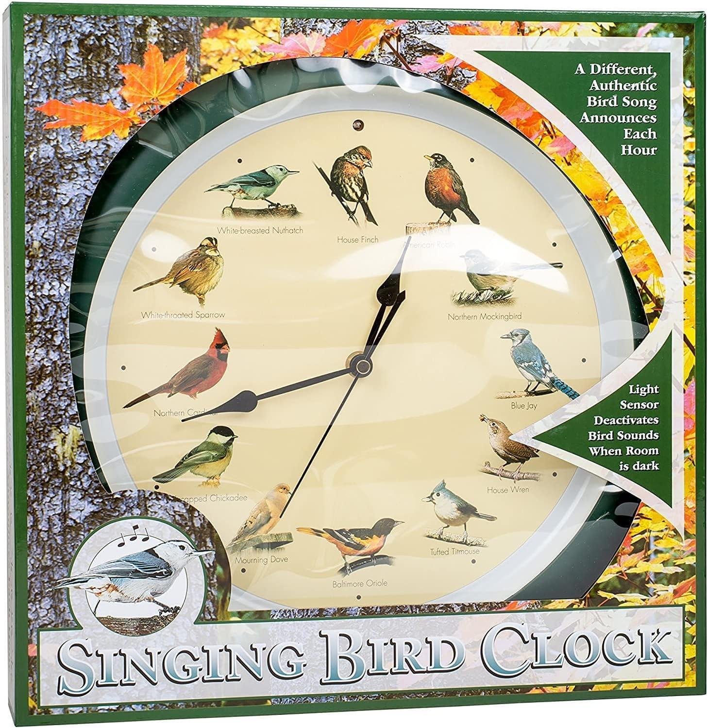 Mark Feldstein and Associates Original Singing Bird Wall Clock, 13 Inch (Black)