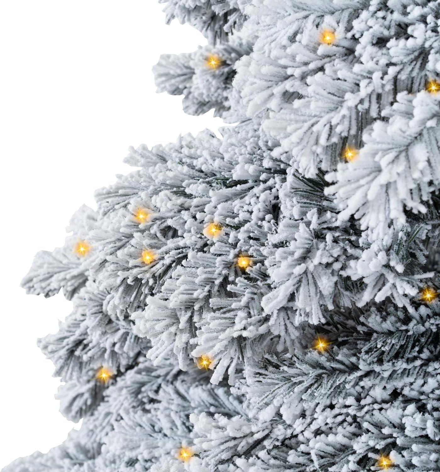 7.5ft Snow Flocked Artificial Christmas Tree with Warm Lights