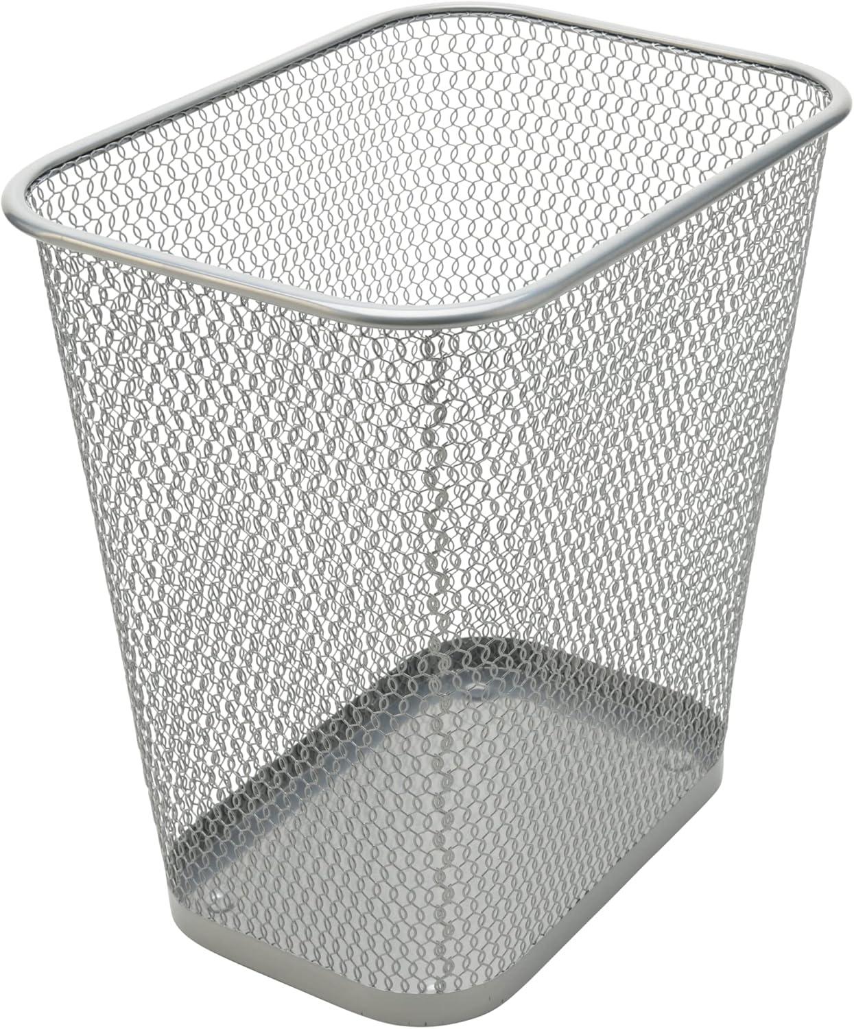 Silver Stainless Steel Rectangular Mesh Office Trash Can