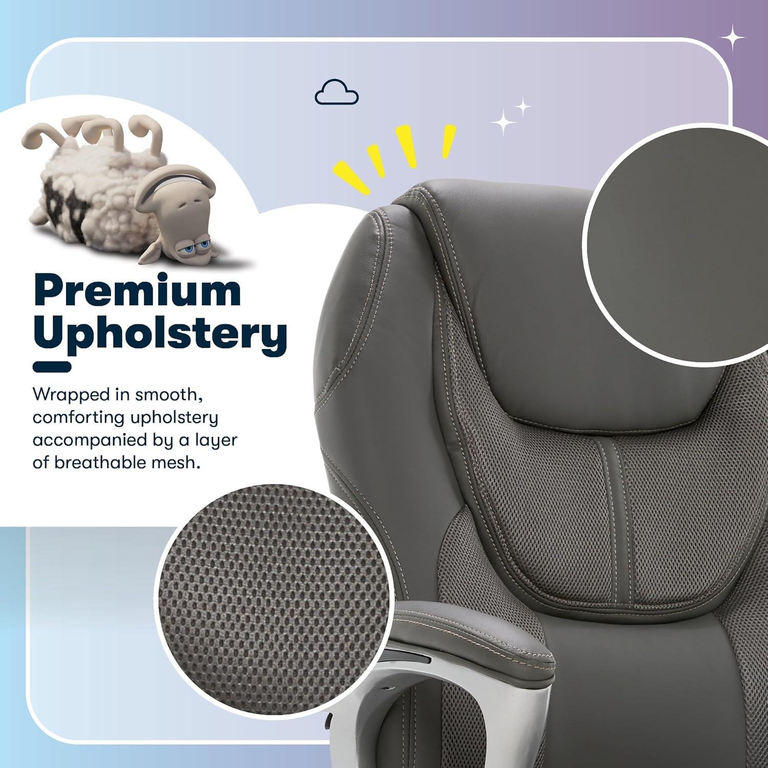 Amplify Executive Mesh Office Chair Seamless Light Gray - Serta: Ergonomic with Fixed Arms & Casters, Adjustable Height