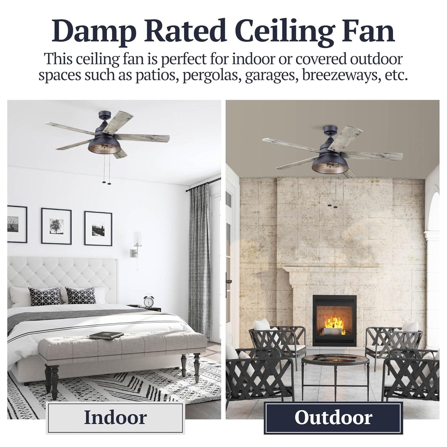 Prominence Home 51659-45 Brightondale 52 in. Industrial Style Indoor Outdoor LED Ceiling Fan with Light - Matte Black