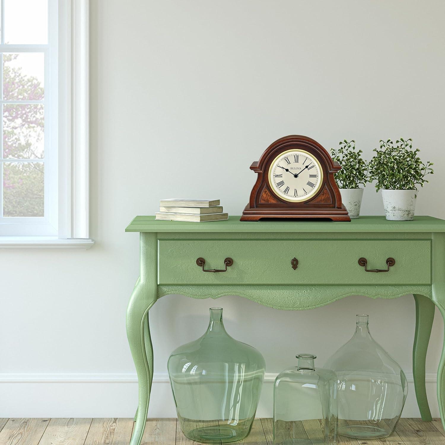 Cherry Wood Analog Mantel Clock with Brass Bezel