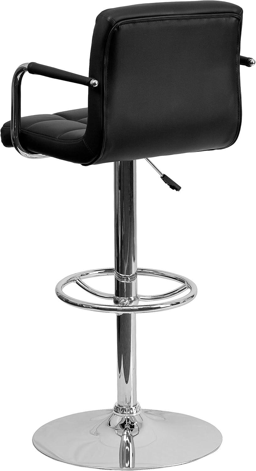 Flash Furniture Contemporary Quilted Vinyl Adjustable Height Barstool with Arms and Chrome Base