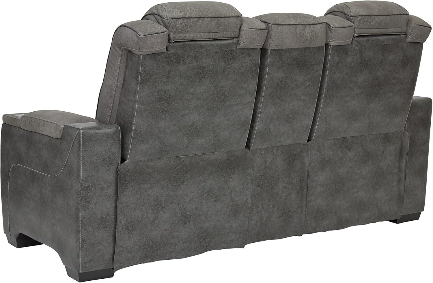 Gray Faux Leather Power Reclining Loveseat with Storage and Cup Holder