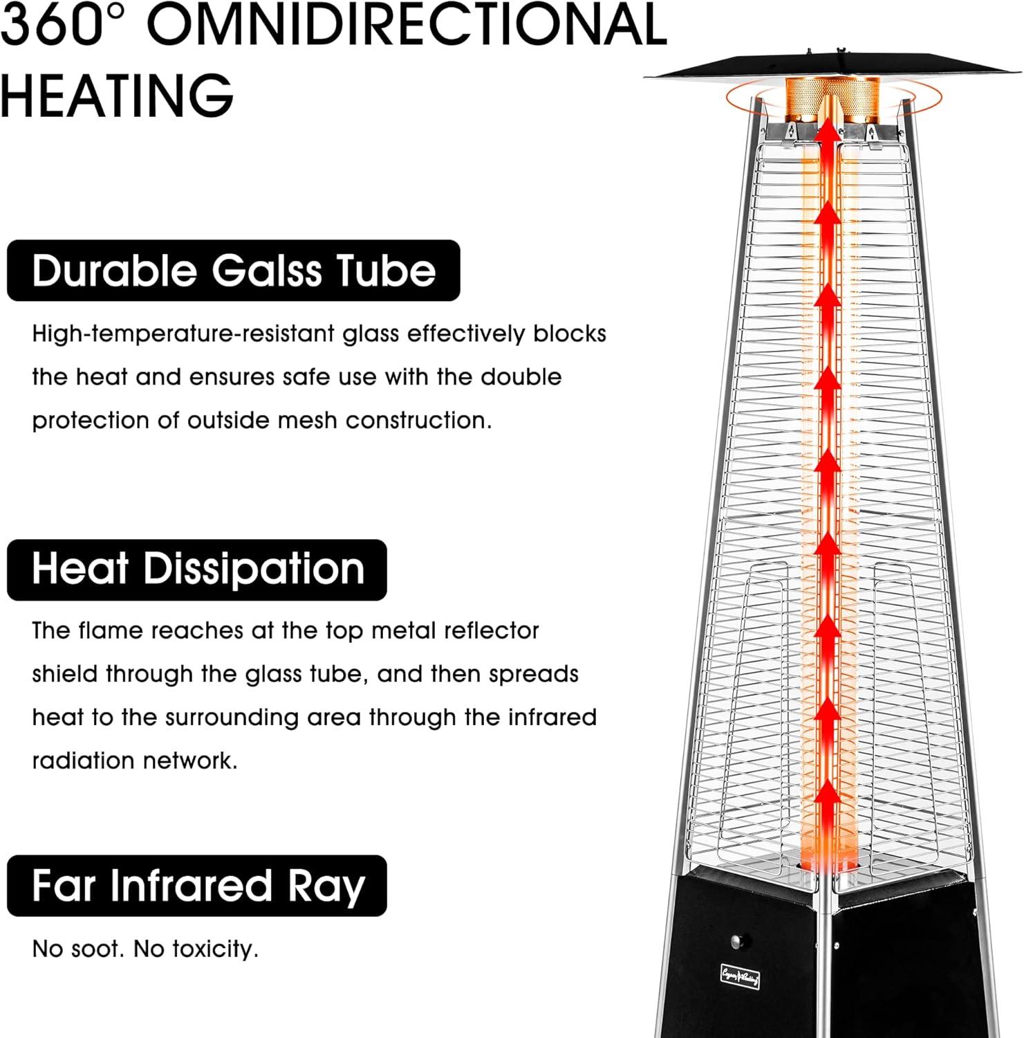 Mocha Propane Outdoor Pyramid Flame Patio Heater with Wheels