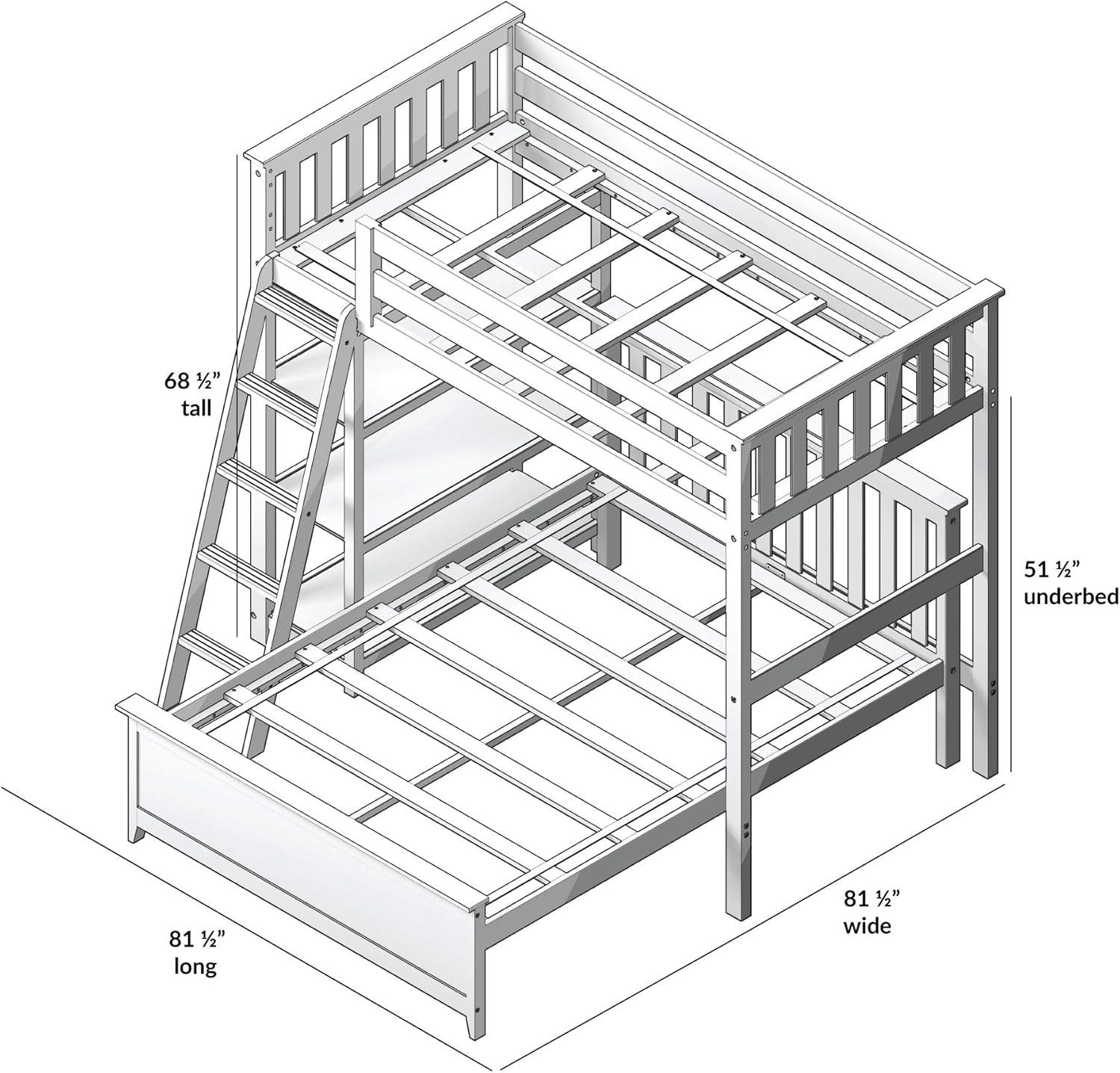Max & Lily Solid wood L-Shaped Bunk Bed, Twin over Full with Bookcase for Kids, White