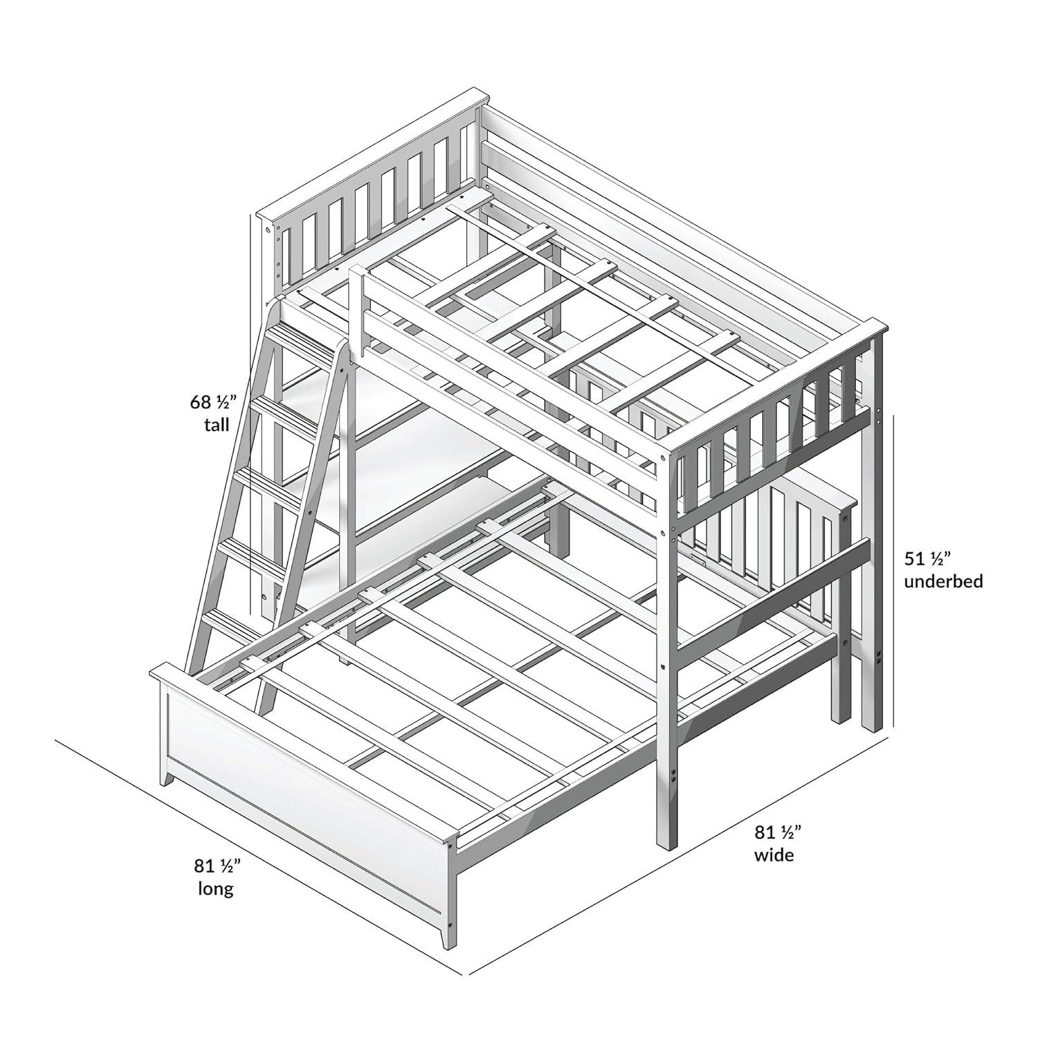 Max & Lily Solid wood L-Shaped Bunk Bed, Twin over Full with Bookcase for Kids, White