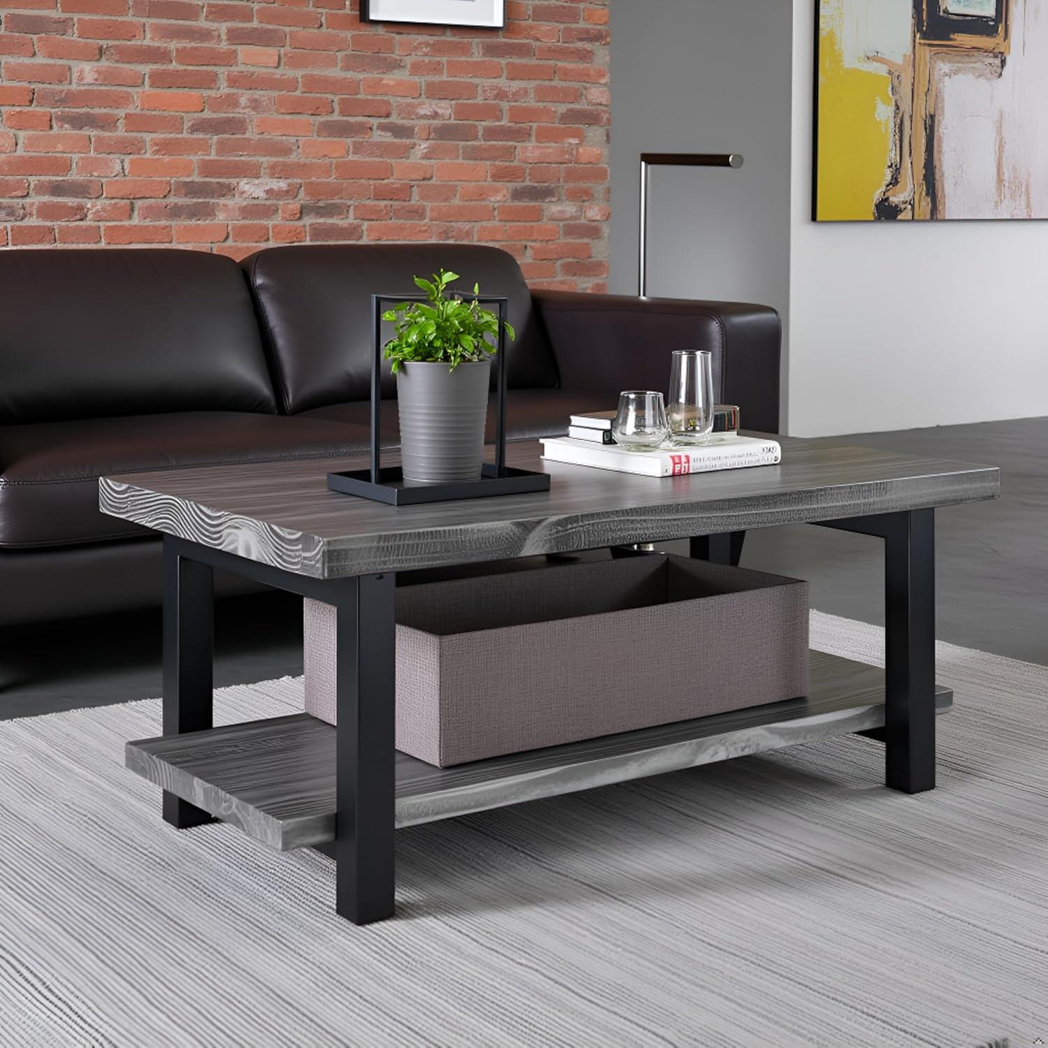42" Pomona Metal and Reclaimed Wood Coffee Table Slate Gray - Alaterre Furniture