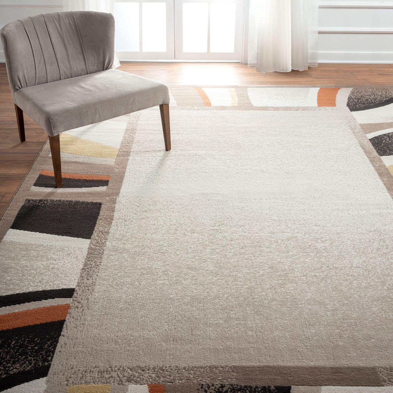 Home Dynamix Premium Rizzy Contemporary Abstract Border Area Rug, Taupe/Orange, 5'3"x7'5"